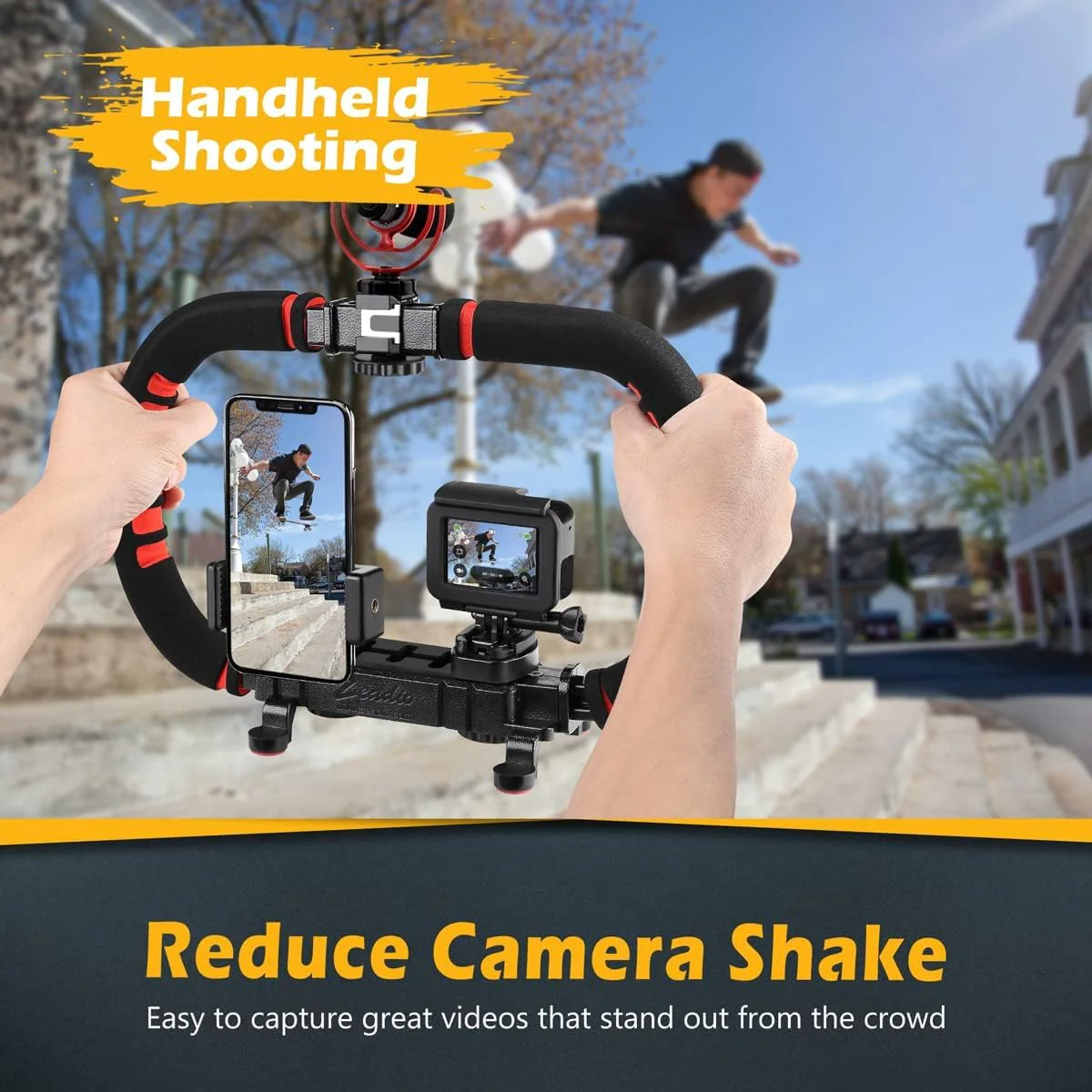 Neotter Camera Smartphone Stabilizer, Handheld Video Grip Rig, Fits for All Camera, Camcorder, DSLR and for All iPhone and Android Smartphones - Image 2