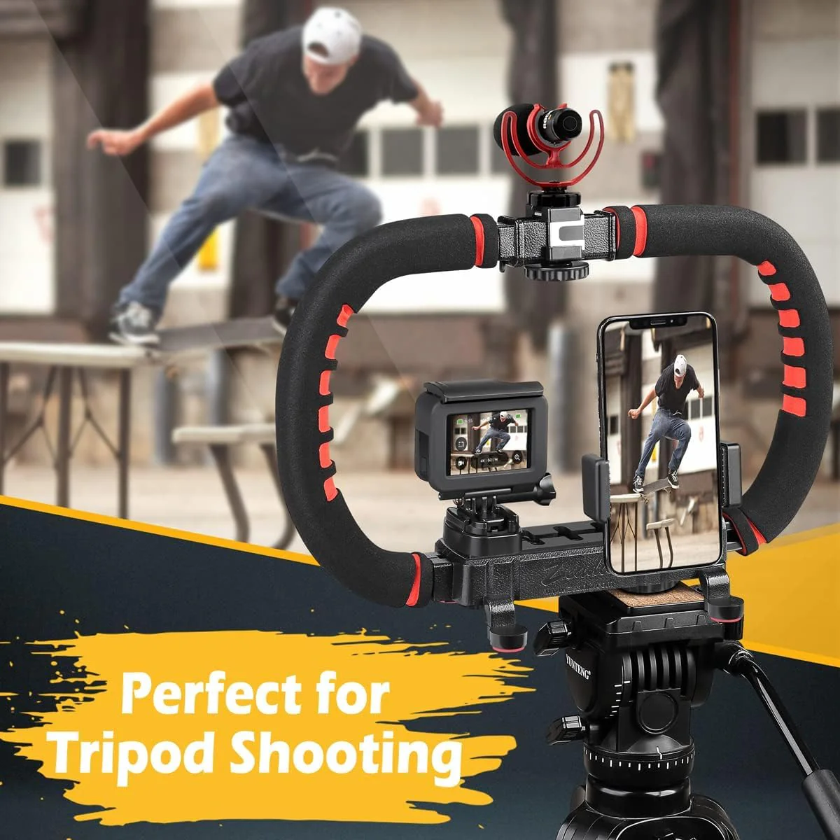 Neotter Camera Smartphone Stabilizer, Handheld Video Grip Rig, Fits for All Camera, Camcorder, DSLR and for All iPhone and Android Smartphones - Image 3