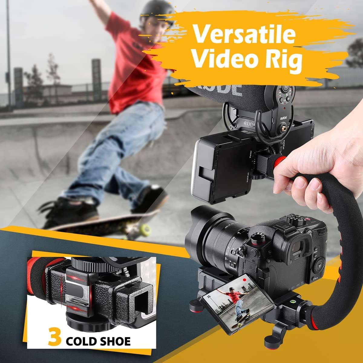 Neotter Camera Smartphone Stabilizer, Handheld Video Grip Rig, Fits for All Camera, Camcorder, DSLR and for All iPhone and Android Smartphones - Image 4