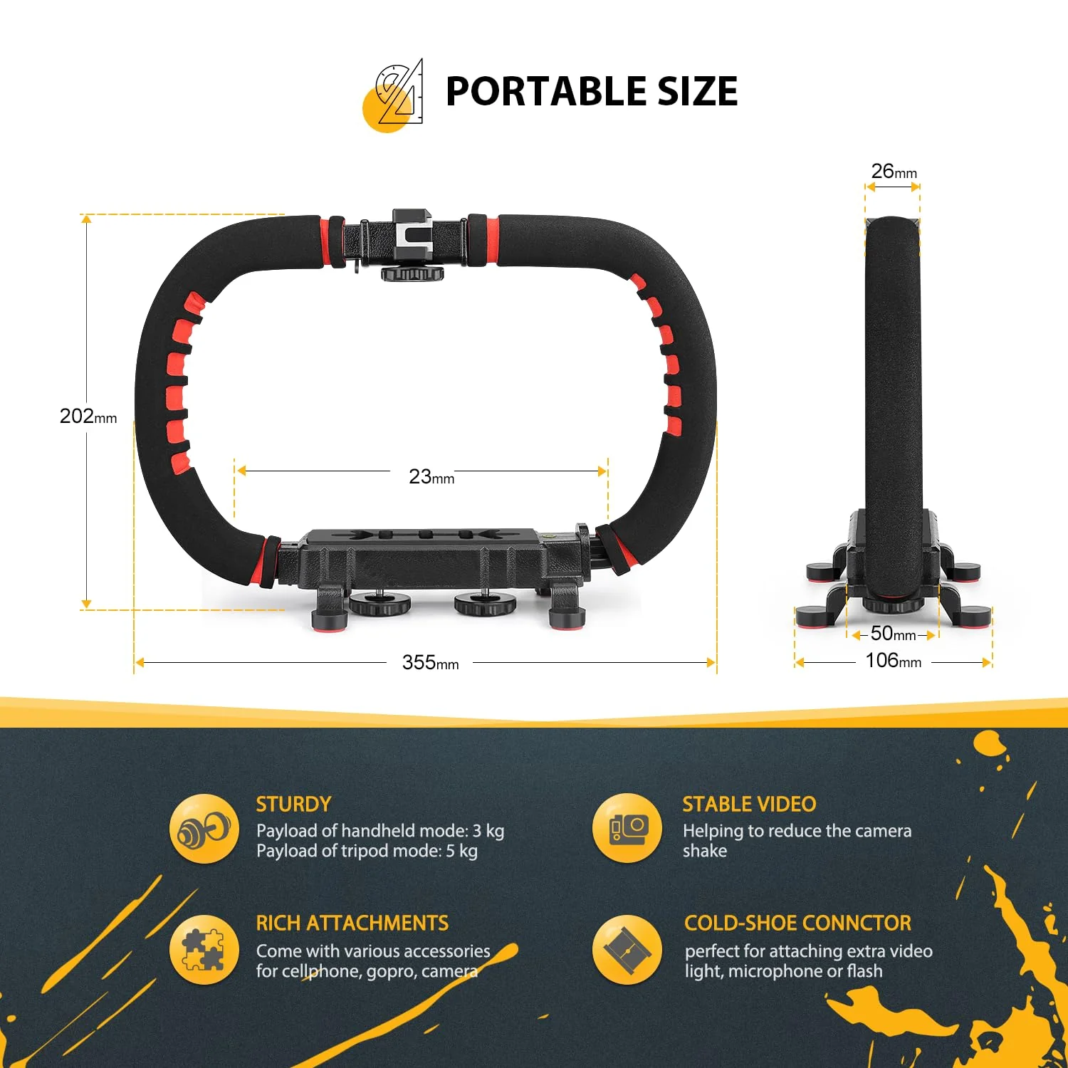 Neotter Camera Smartphone Stabilizer, Handheld Video Grip Rig, Fits for All Camera, Camcorder, DSLR and for All iPhone and Android Smartphones - Image 6