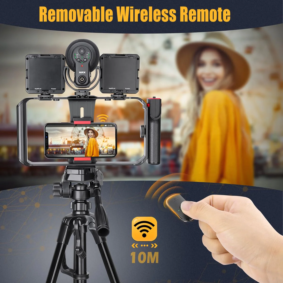 Neotter Smartphone Video Rig, Filmmaking Vlogging Cage, Phone Stabilizer Tripod Mount with Wireless Remote Shutter for All iPhone and Android Smartphones - Image 3