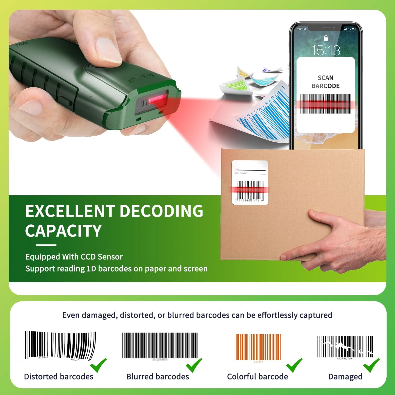 NETUM Bluetooth 1D Barcode Scanner, 3-in-1 Small Portable CCD Bar Code Reader Automatic Wireless Gun Scan Back Clip Work with Tablet iOS Android Windows MacOS for Warehouse Inventory POS (1D - E740) 1D - E740 - Image 4