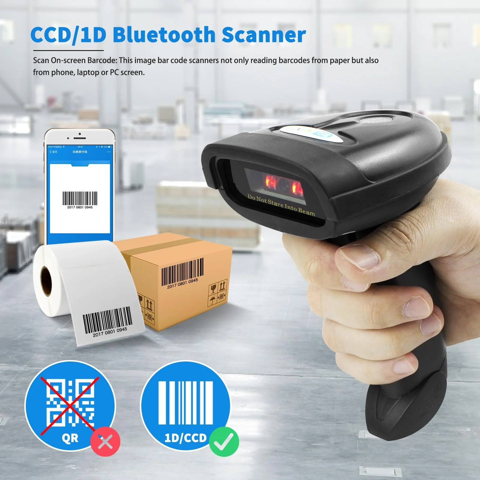 NETUM Bluetooth Barcode Scanner, Compatible with 2.4G Wireless & Bluetooth Function & Wired Connection, Connect Smart Phone, Tablet, PC, CCD Bar Code Reader Work with Windows, Mac,Android (NT-1228BC) NT-1228BC - Image 2