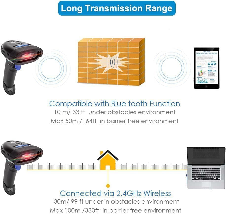 NETUM Bluetooth Barcode Scanner, Compatible with 2.4G Wireless & Bluetooth Function & Wired Connection, Connect Smart Phone, Tablet, PC, CCD Bar Code Reader Work with Windows, Mac,Android (NT-1228BC) NT-1228BC - Image 3