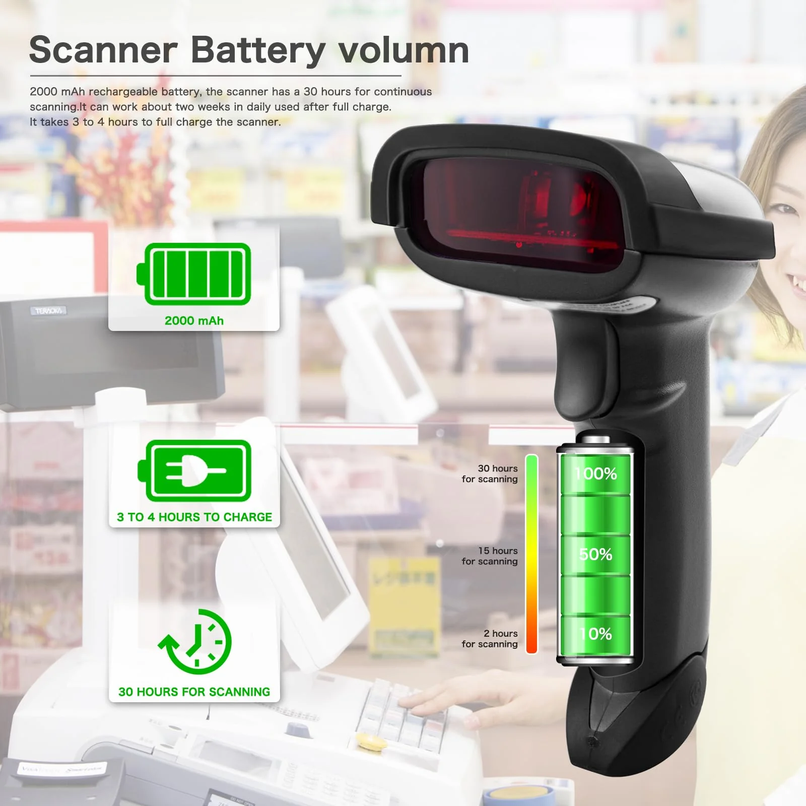 NETUM Wireless Barcode Scanner, 2 in 1 2.4G Wireless & USB Wired 1D Laser Barcode Reader Handheld Bar Code Reader Cordless Rechargeable Bar Code Scanner for Computer MAC Laptop (NT-1698W) NT-1698W - Image 2