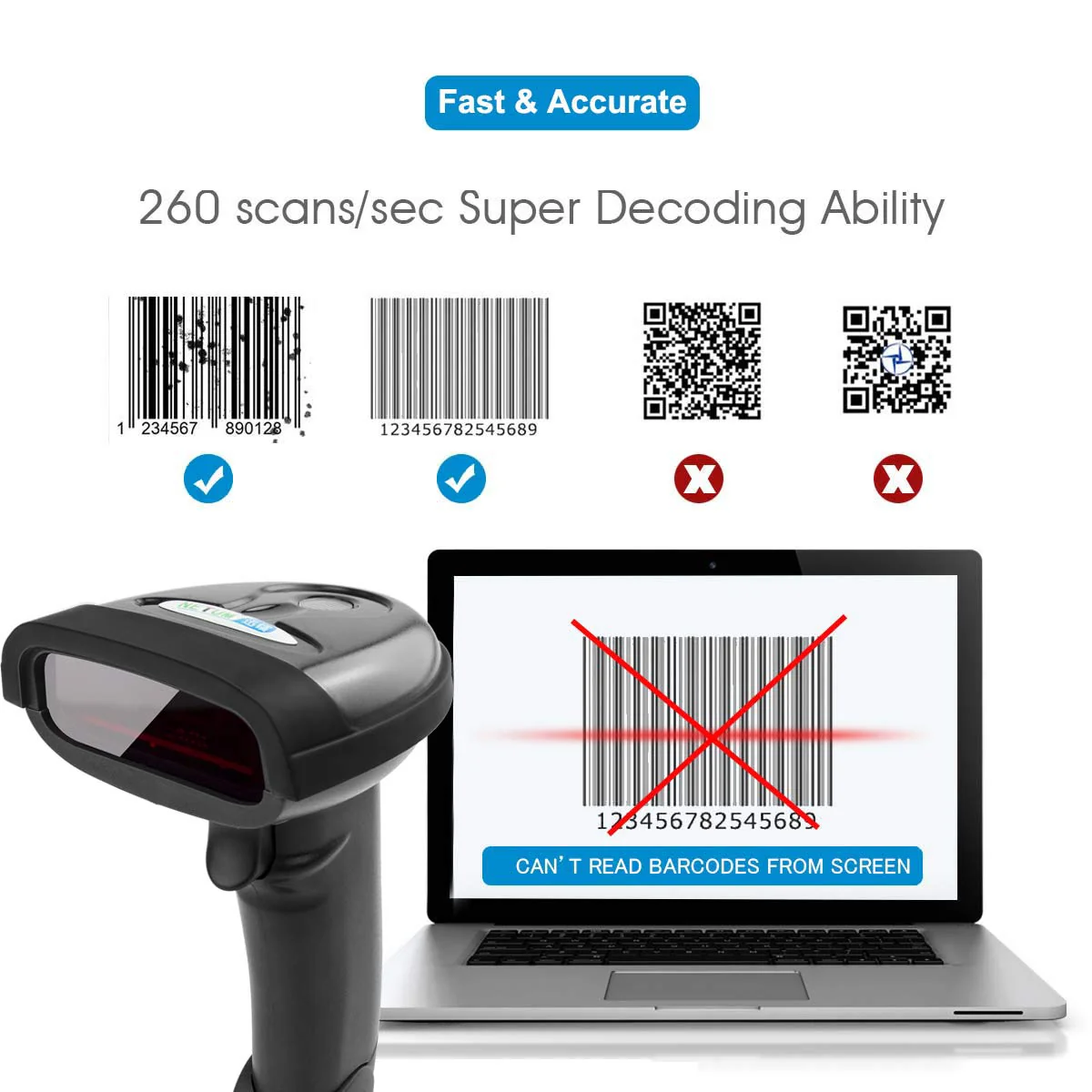 NETUM Wireless Barcode Scanner, 2 in 1 2.4G Wireless & USB Wired 1D Laser Barcode Reader Handheld Bar Code Reader Cordless Rechargeable Bar Code Scanner for Computer MAC Laptop (NT-1698W) NT-1698W - Image 4