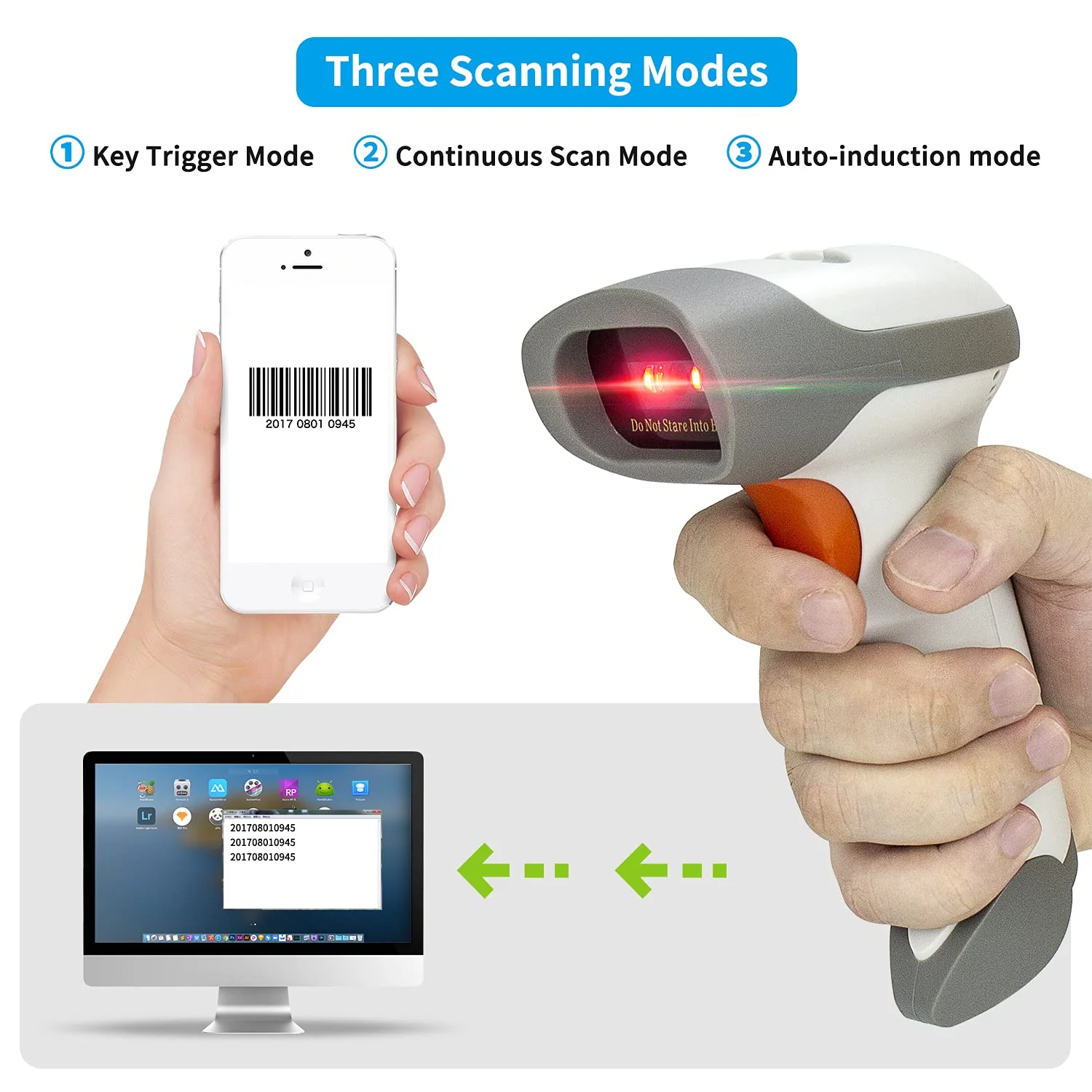 NetumScan Bluetooth 2D Barcode Scanner, 3 in 1 Automatic Wireless QR Barcode Reader USB Image Code Scanner for Store, Warehouse POS, Computer, Tablet, iPad, iPhone, Android 1D & 2D Scanner - Image 3