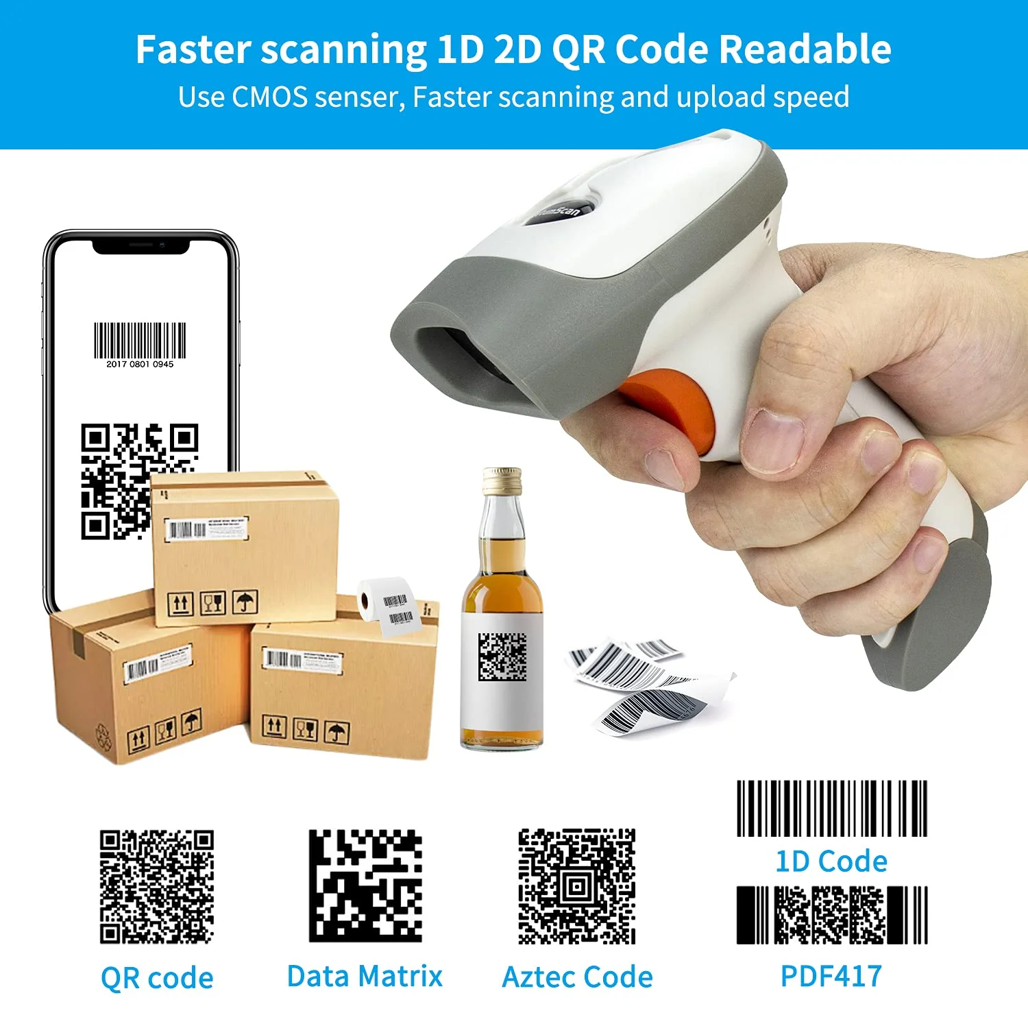 NetumScan Bluetooth 2D Barcode Scanner, 3 in 1 Automatic Wireless QR Barcode Reader USB Image Code Scanner for Store, Warehouse POS, Computer, Tablet, iPad, iPhone, Android 1D & 2D Scanner - Image 6