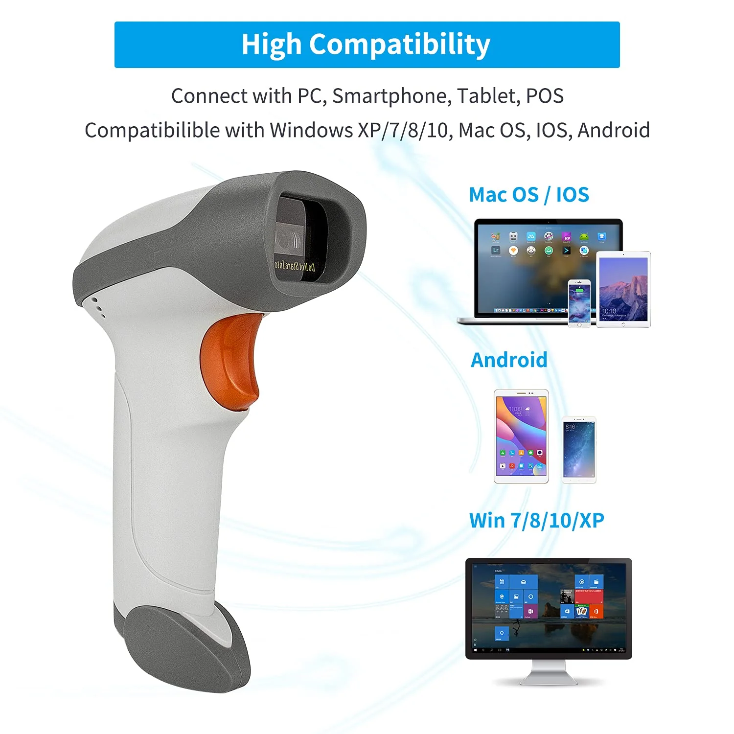 NetumScan Bluetooth 2D Barcode Scanner, 3 in 1 Automatic Wireless QR Barcode Reader USB Image Code Scanner for Store, Warehouse POS, Computer, Tablet, iPad, iPhone, Android 1D & 2D Scanner - Image 7