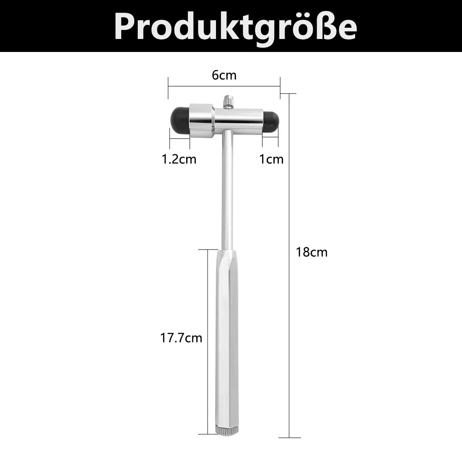 Neurological Reflex Hammer 18 cm with Built-in Brush and Needle, Massage Hammer Zinc Alloy, Medical Reflex Hammer for Reflex Tests, Black - Image 2