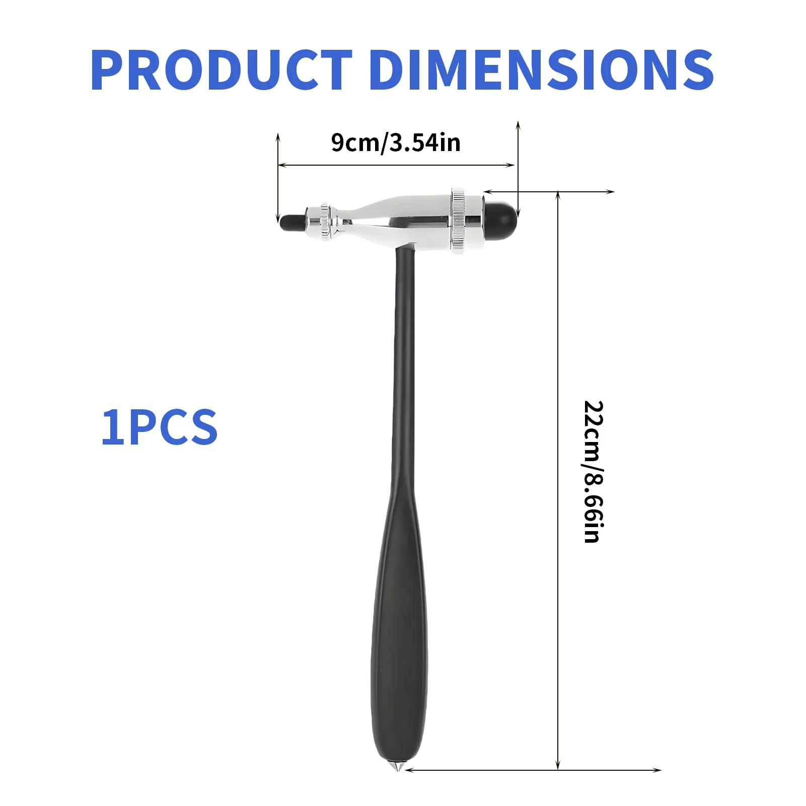 Neurological Reflex Hammer, Medical Hammer, Neuro Reflex Hammer with Double Plastic Head, Double Functional Head Reflex Hammer, Lightweight Percussion Reflex Hammer, for Reflex Tests (Black) - Image 2