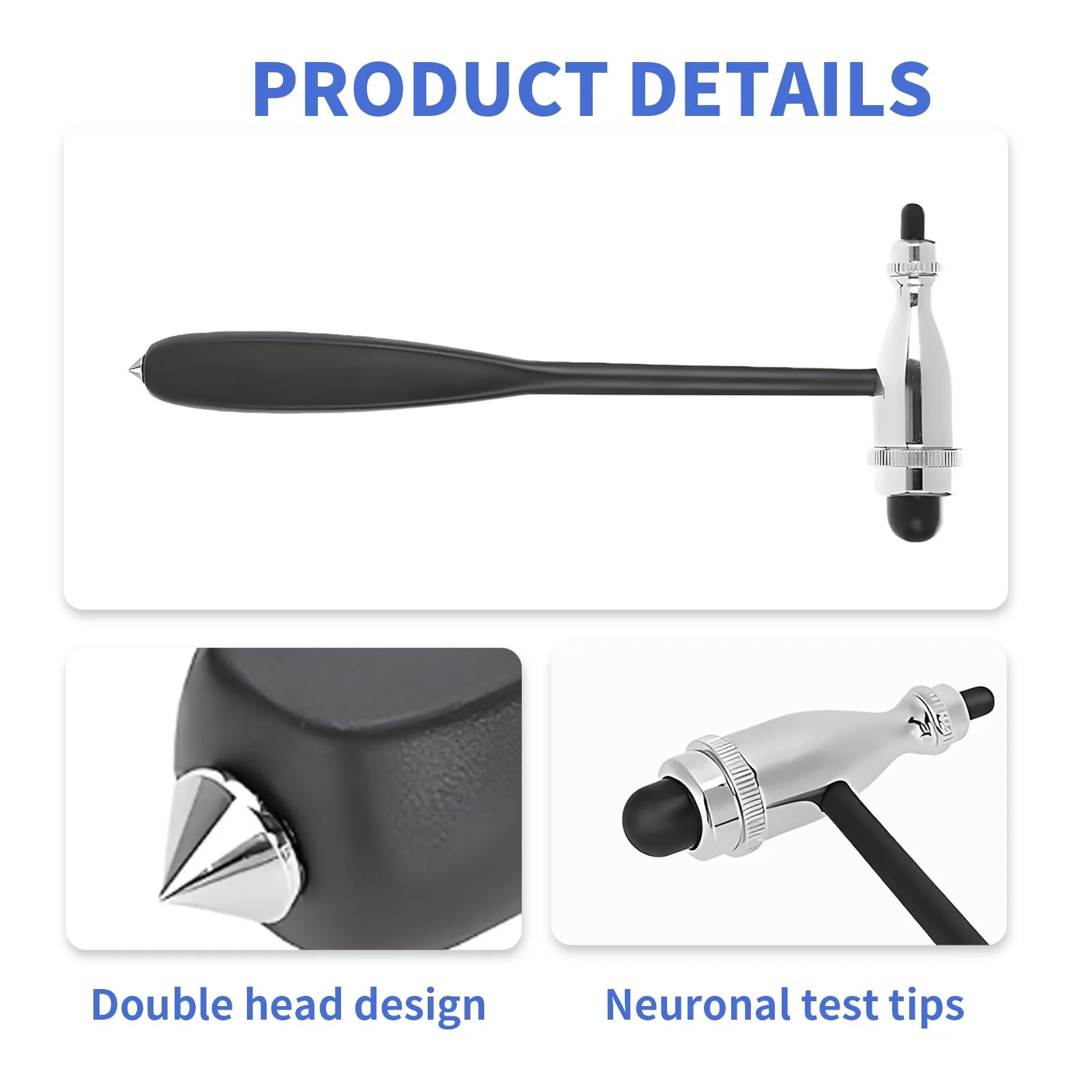 Neurological Reflex Hammer, Medical Hammer, Neuro Reflex Hammer with Double Plastic Head, Double Functional Head Reflex Hammer, Lightweight Percussion Reflex Hammer, for Reflex Tests (Black) - Image 3