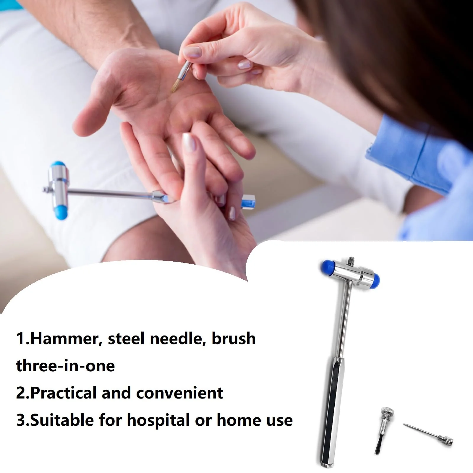 Neurological Reflex Hammer, Medical Neurological Hammer, Neuro Reflex Hammer with Double Plastic Head, Blue Medical Reflex Hammer for Skin Reflexes and Surface Reactions Examinations - Image 5
