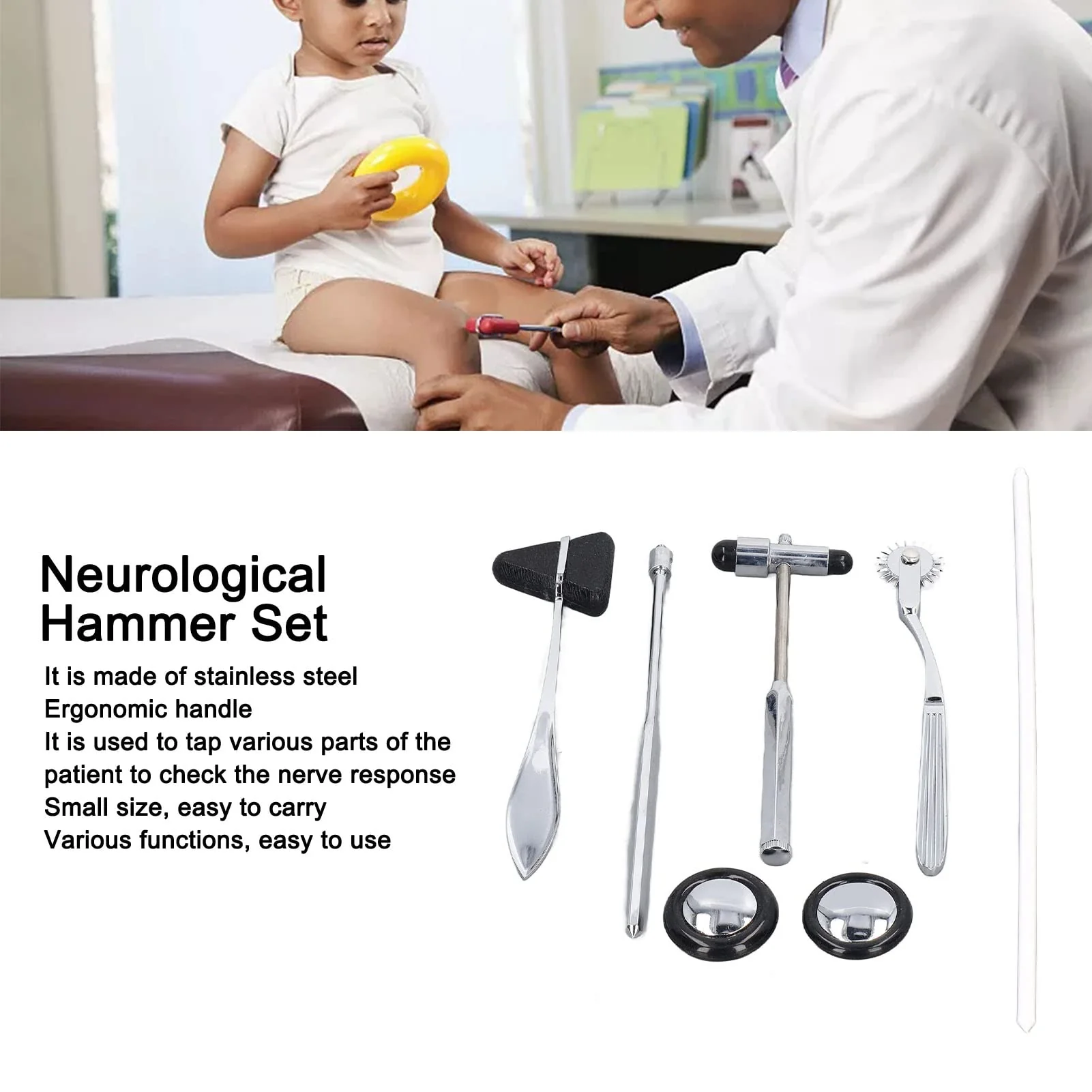 Neurological Reflex Hammer Set, 5 Pieces, Medical Neurological Hammer Set Made of Stainless Steel, Multifunctional Portable Reflex Hammer for Examination of the Nervous System - Image 5