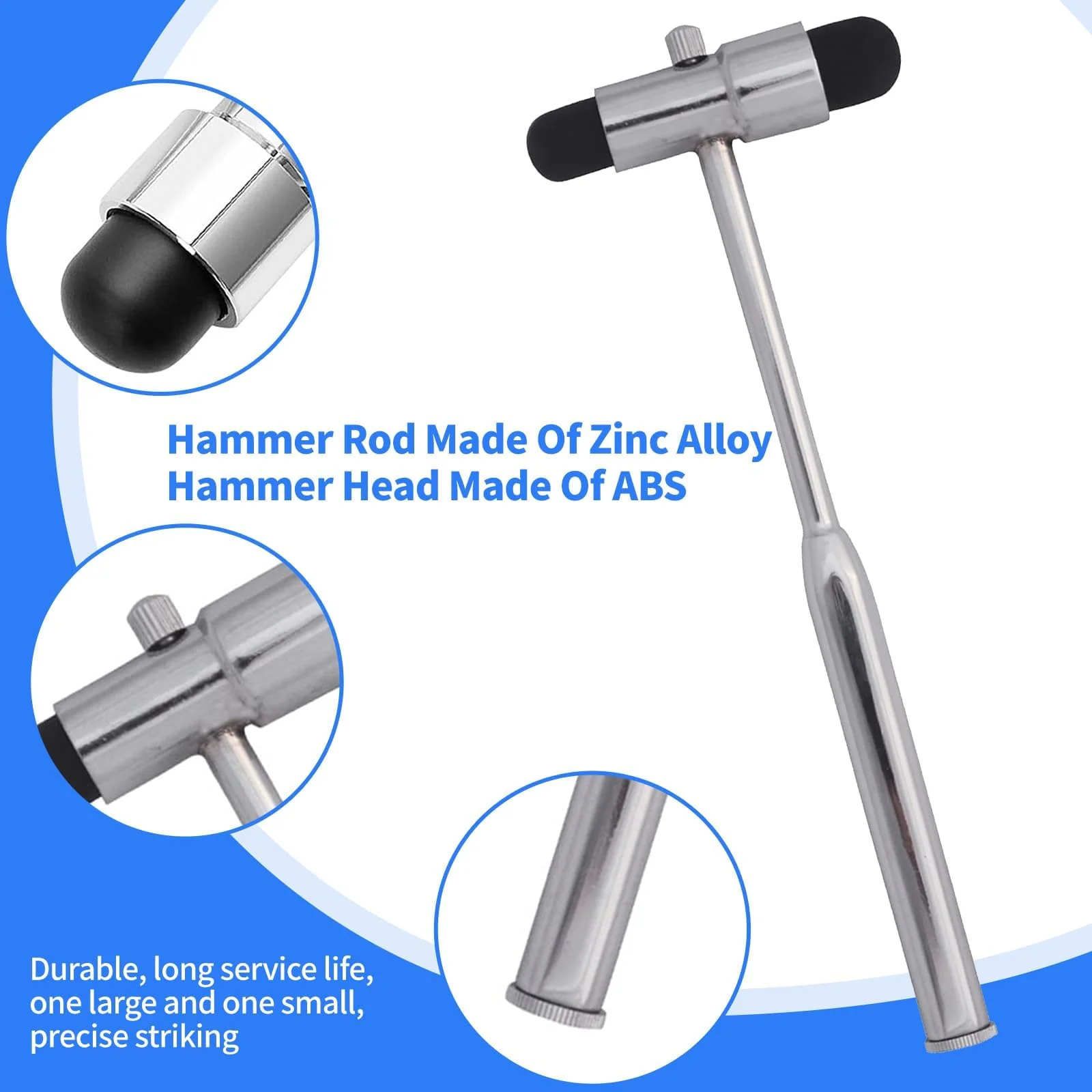 Neurological Reflex Hammer with Built-in Brush and Needle, Reflex Hammer Medicine Made of Plastic with Double Head, Multifunctional Percussion Reflex Hammer, for Reflex Tests - Image 3