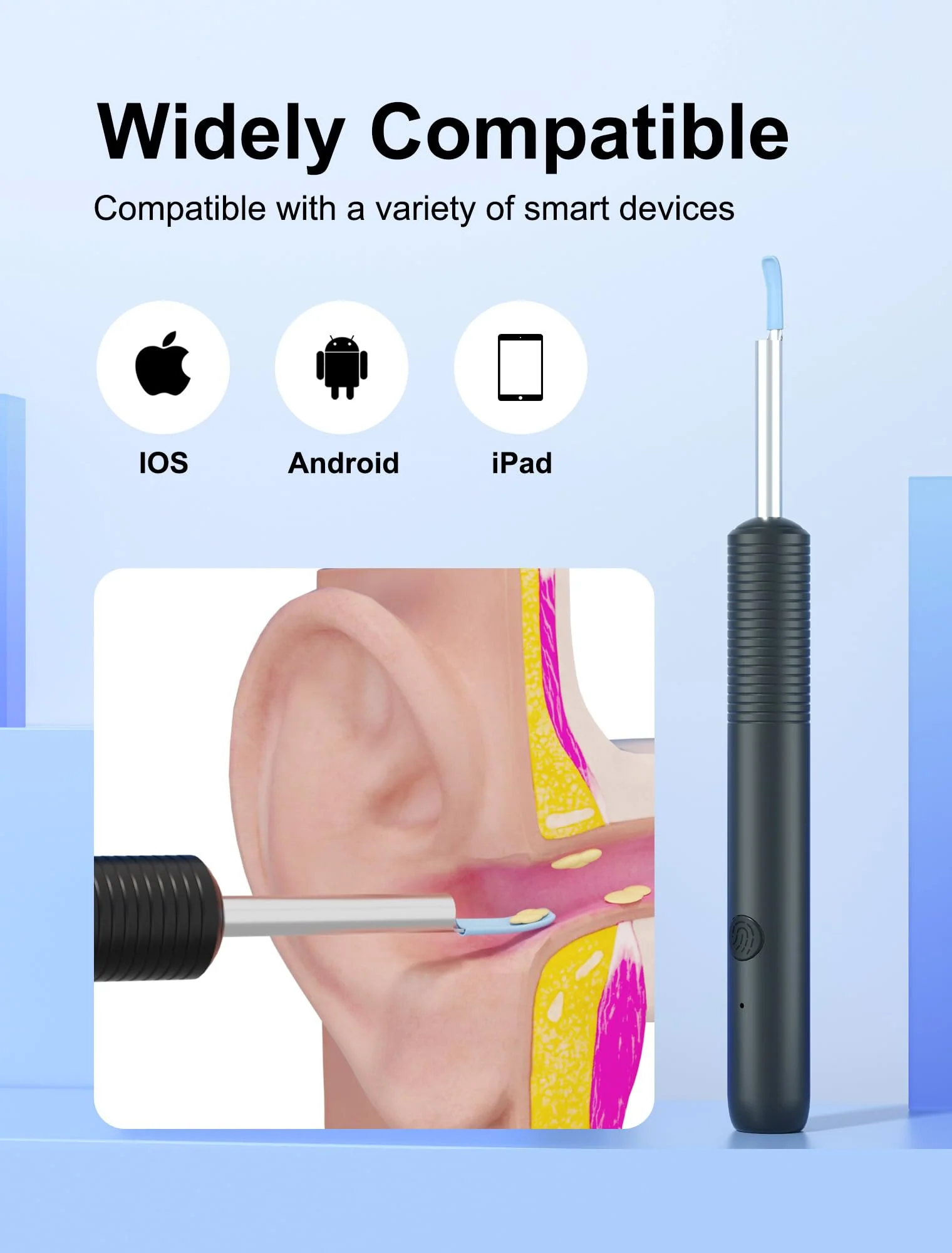 NEUTYPECHIC Ear Wax Remover Otoscope Wifi Ear Cleaner Camera HD Wireless Waterproof Ear Mirror 360° Wide Angle Ear Cleaner with 3.5 mm Lens and 6 LEDs for iPhone, iPad and Android Smartphones - Image 6