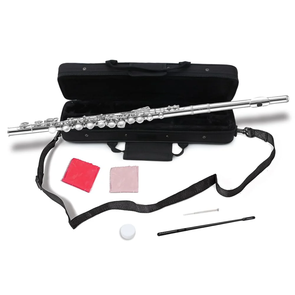 New 16 Hole C key Flute with Gloves Cleaning Rod Case Closed hole Nickel Silver Flute instrument (#silver) #silver - Image 3