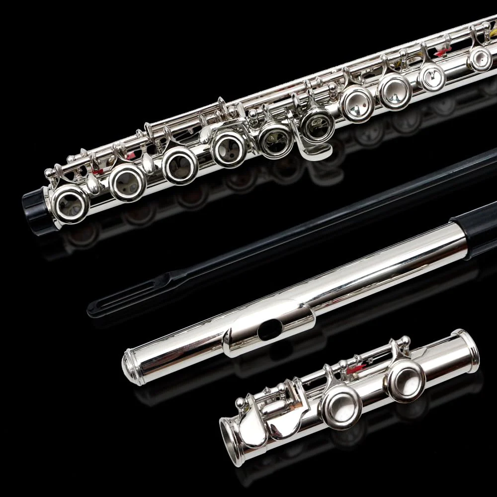 New 16 Hole C key Flute with Gloves Cleaning Rod Case Closed hole Nickel Silver Flute instrument (#silver) #silver - Image 4