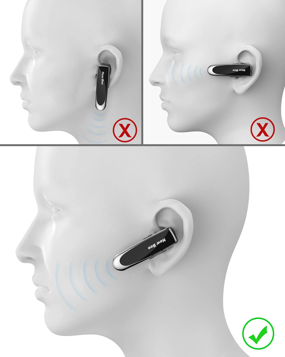 New Bee Bluetooth Earpiece V5.0 Wireless Handsfree Headset with Microphone 24 Hrs Driving Headset 60 Days Standby Time for iPhone Android Samsung Laptop Trucker Driver (Black) Black - Image 8