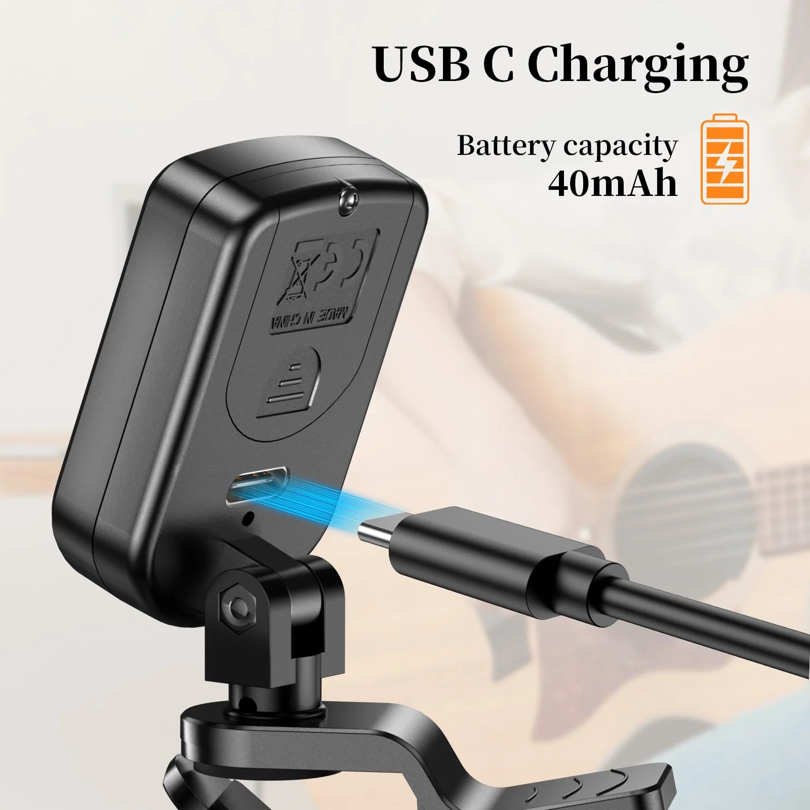 New Bee Clip-On Guitar Tuner Rechargeable with Color Screen 360° Rotatable Chromatic Tuner for Guitar, Bass, Ukulele, Violin (Black, 2 Pack) Black - Image 6