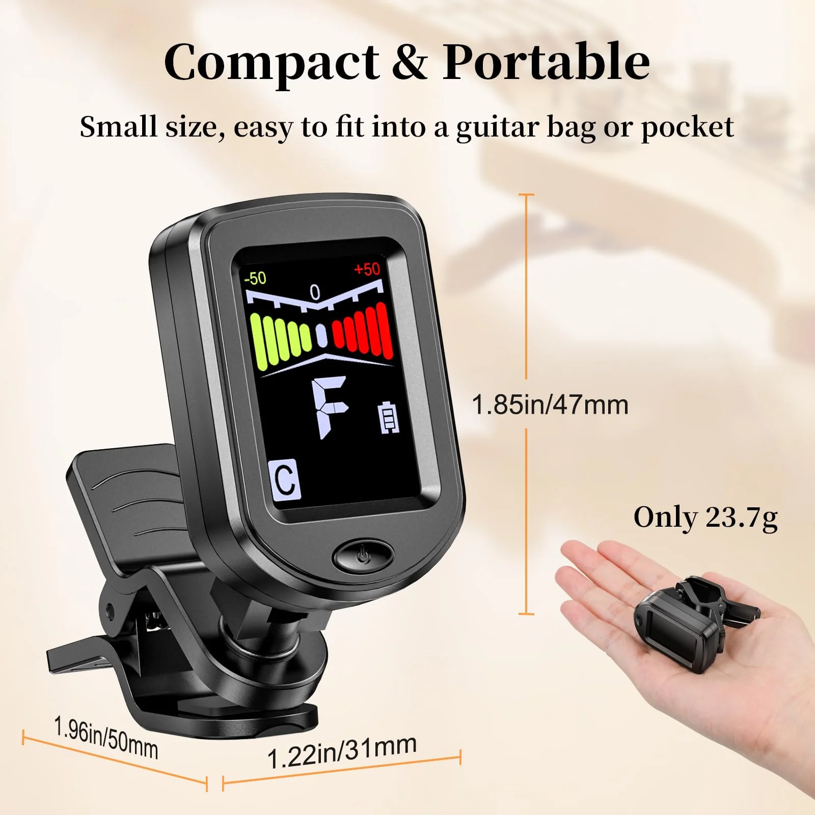 New Bee Clip-On Guitar Tuner Rechargeable with Color Screen 360° Rotatable Chromatic Tuner for Guitar, Bass, Ukulele, Violin (Black, 2 Pack) Black - Image 7