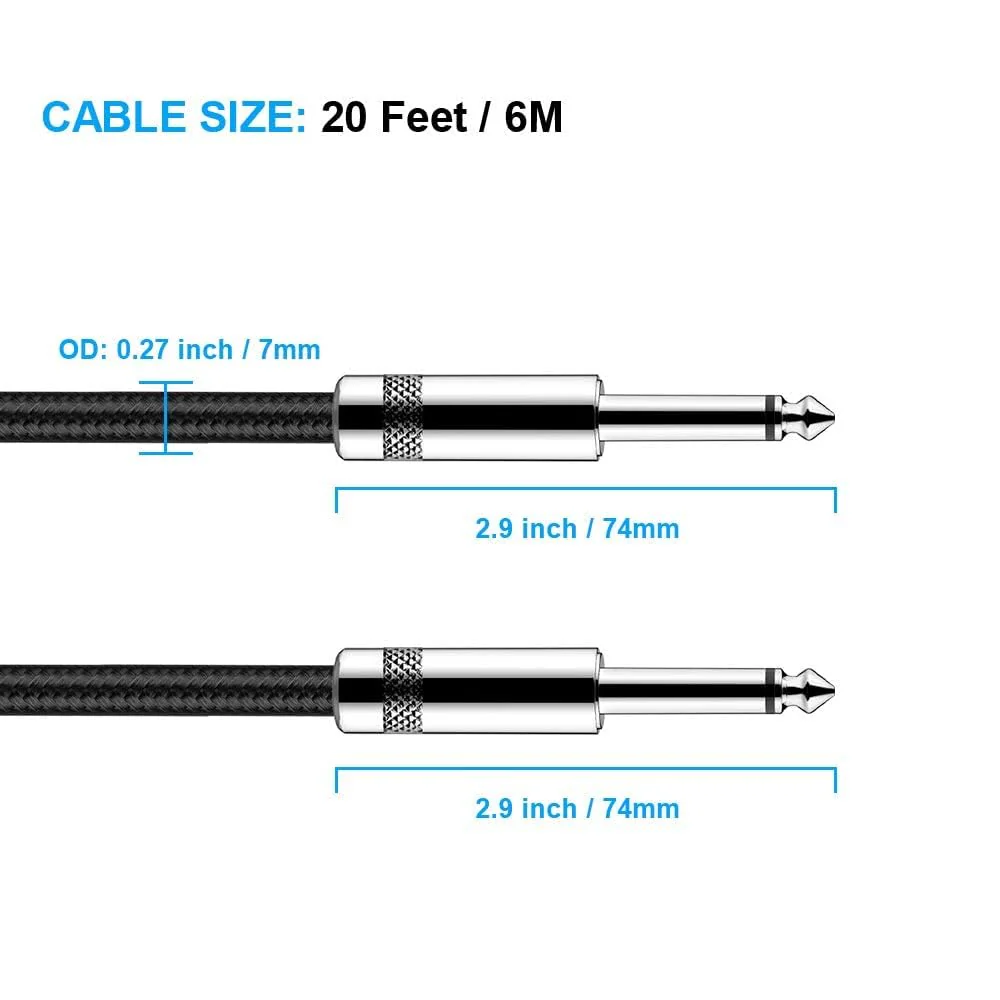 New bee Guitar Cable 20 ft Electric Instrument Cable Bass AMP Cord 1/4 Straight to Straight for Electric Guitar, Bass Guitar, Electric Mandolin, Pro Audio (Straight Angle) 20FT - Image 5
