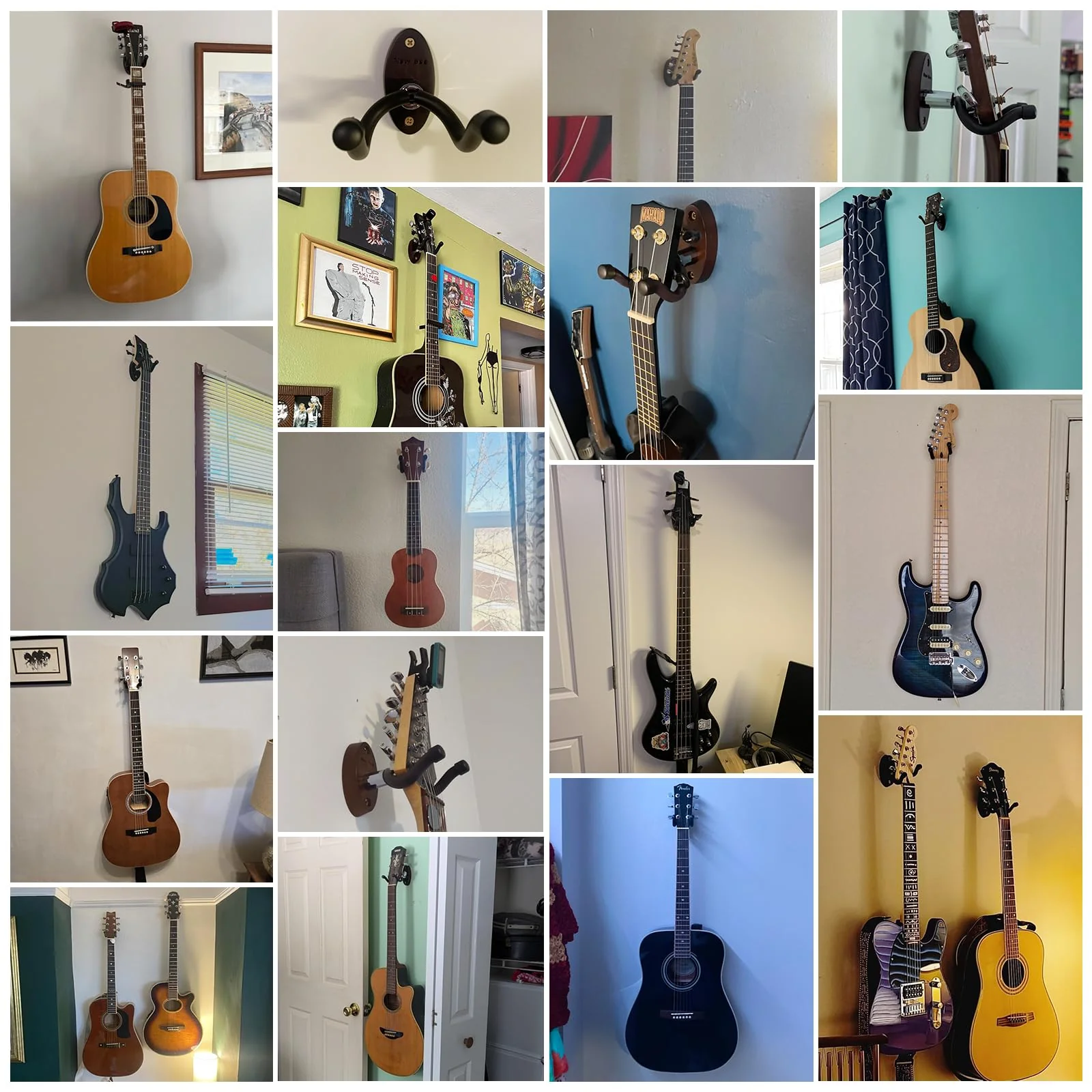 New bee Guitar Wall Mount, Guitar Hanger Wall Hook Holder Stand Bracket with Screw Fits All Size Ukulele Bass Mandolin Banjo 3PCS Brown - Image 2