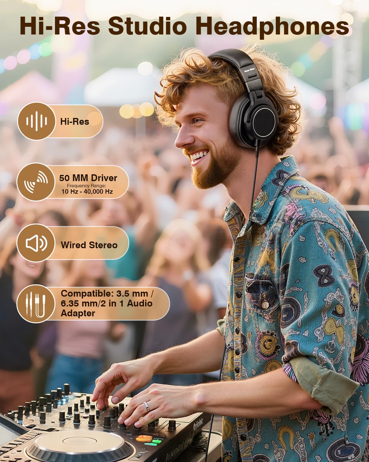 New bee Studio Headphones, DJ Headphones with 50mm Drivers and 6.35mm & 3.5mm Jack for Studio Monitor & Mixing DJ Guitar AMP Podcast Piano Keyboard - Image 2