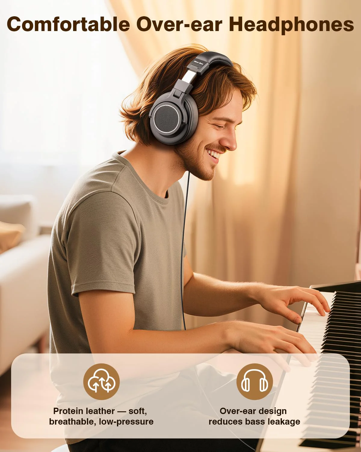 New bee Studio Headphones, DJ Headphones with 50mm Drivers and 6.35mm & 3.5mm Jack for Studio Monitor & Mixing DJ Guitar AMP Podcast Piano Keyboard - Image 4
