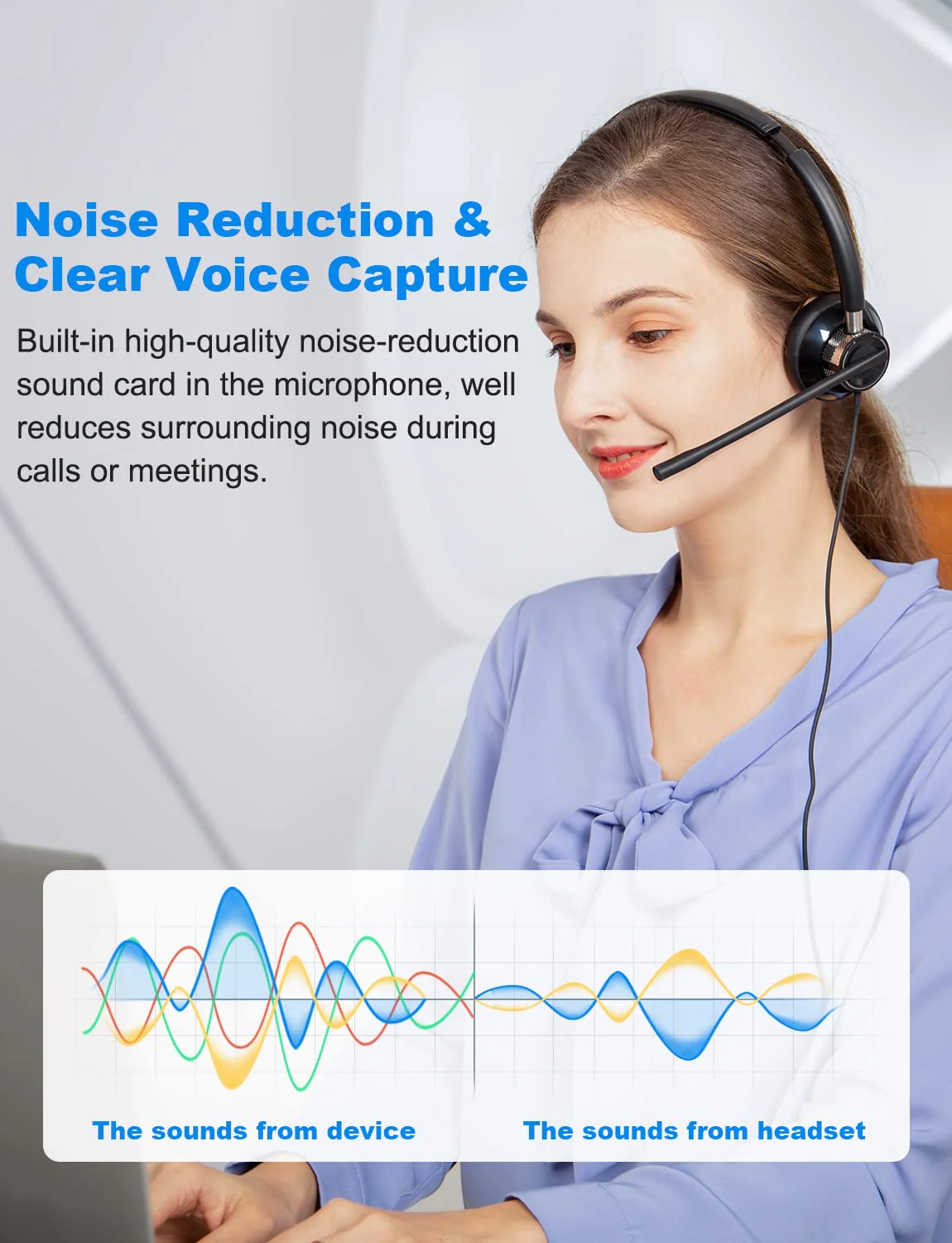 New Bee USB Headset with Microphone for PC, Computer Headset with in-line Mute Volume Control Wired Headset for Laptop, Skype, Zoom, Call Center, Meetings, Webinar, Home - Image 2