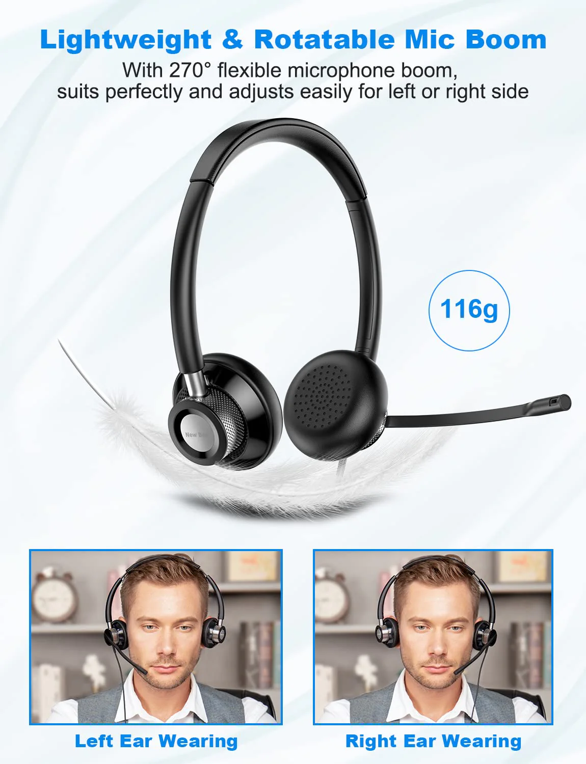 New Bee USB Headset with Microphone for PC, Computer Headset with in-line Mute Volume Control Wired Headset for Laptop, Skype, Zoom, Call Center, Meetings, Webinar, Home - Image 3