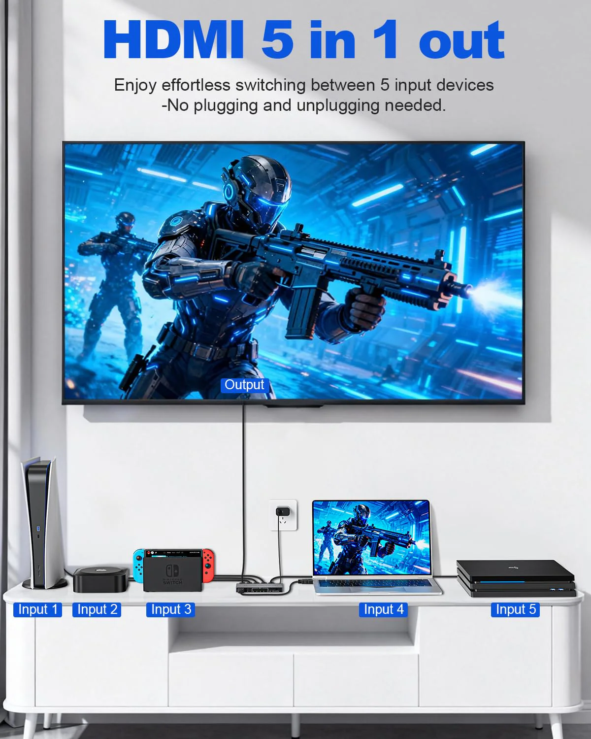 New Upgrade 8K HDMI Switch 5 in 1 Out, Hdmi Splitter with Remote 5 Port Switcher Selector Box Support 3D//HDR/HDCP2.3, HDMI 2.1 Switch Box Compatible with PS 5/4/3 Xbox Switch DVD Player TV PC - Image 3