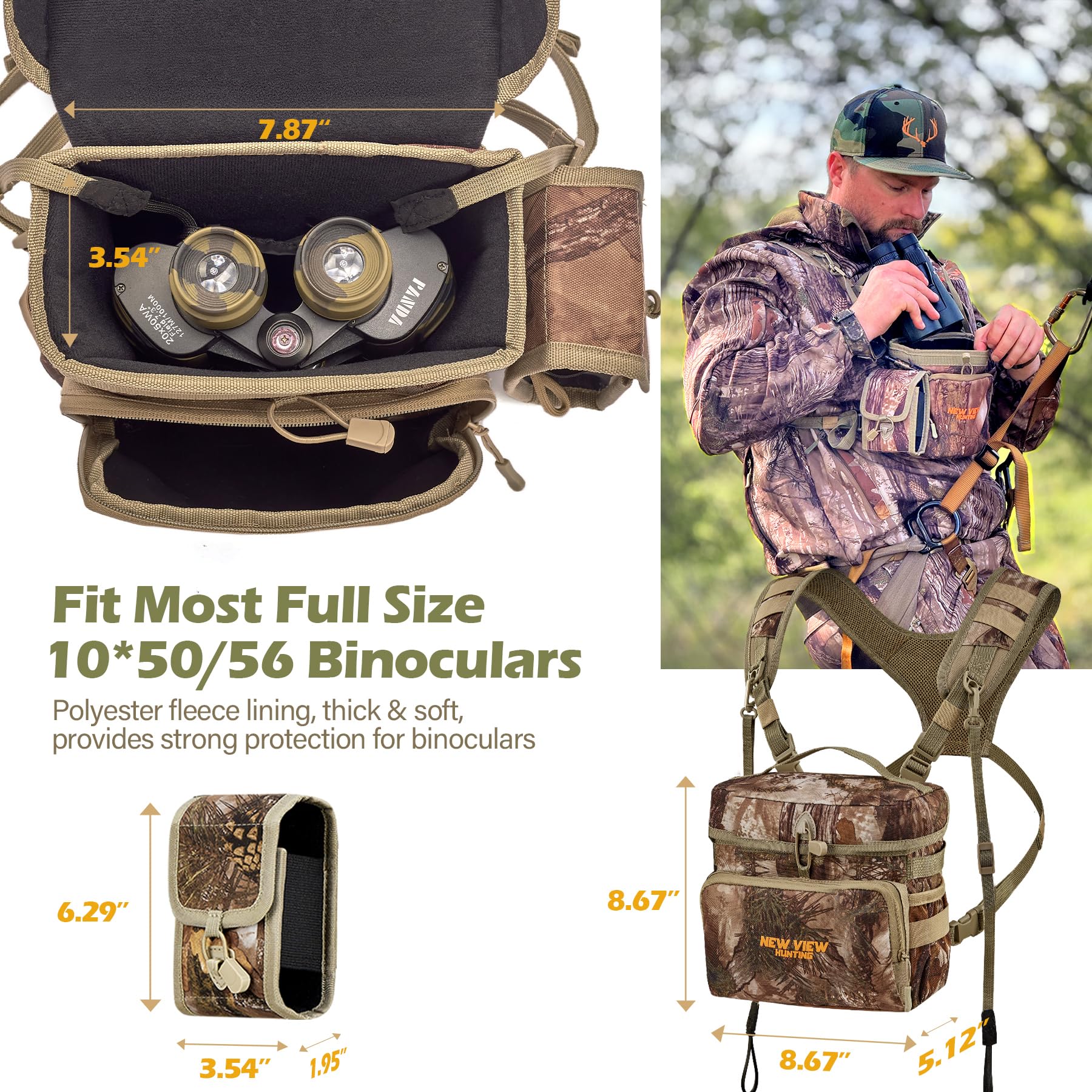 NEW VIEW Binocular Harness Chest Pack with Detachable Rangefinder Pouch,Adjustable Bino Harness&Rain Cover-Ideal for Hunting Large Camo Tree - Image 2