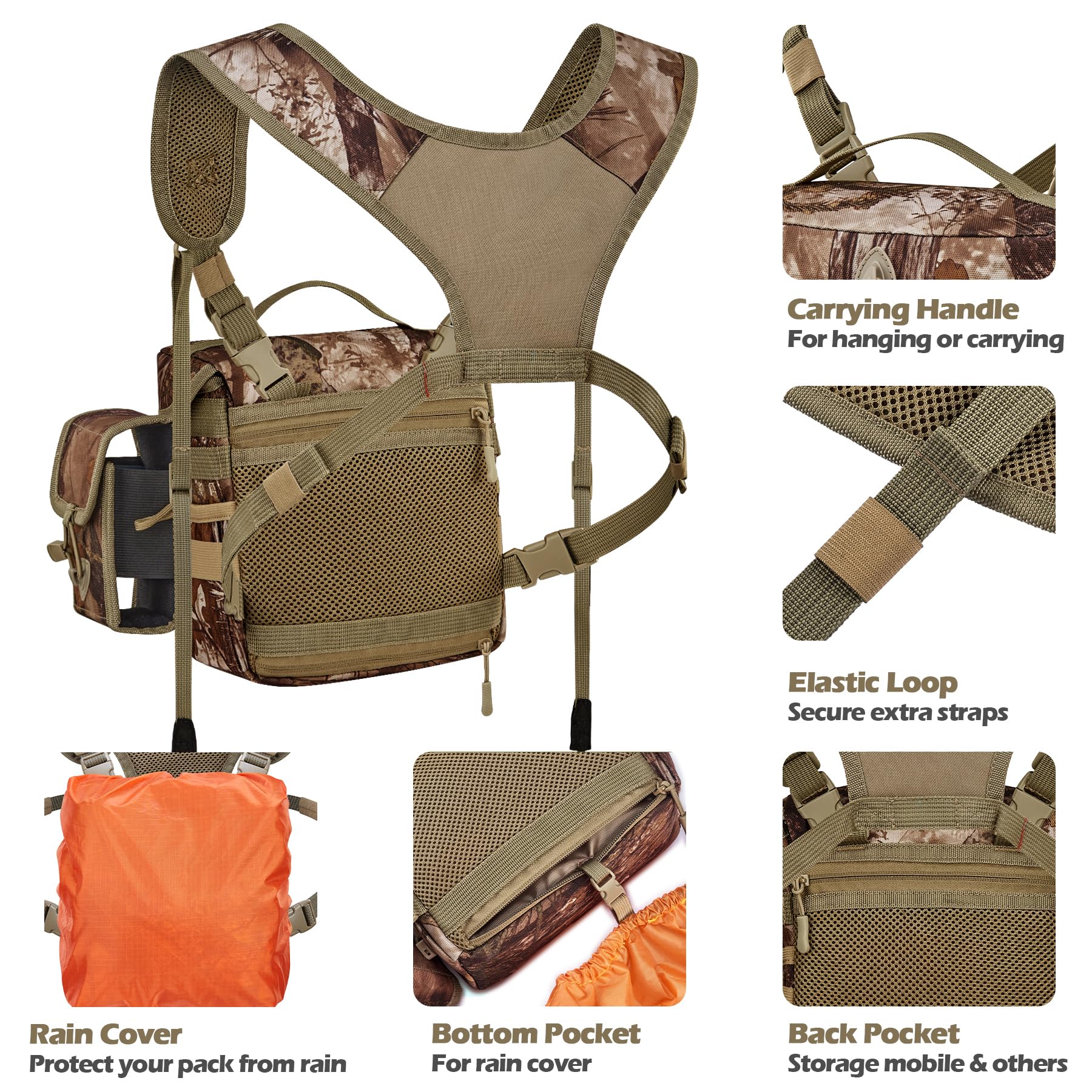 NEW VIEW Binocular Harness Chest Pack with Detachable Rangefinder Pouch,Adjustable Bino Harness&Rain Cover-Ideal for Hunting Large Camo Tree - Image 4