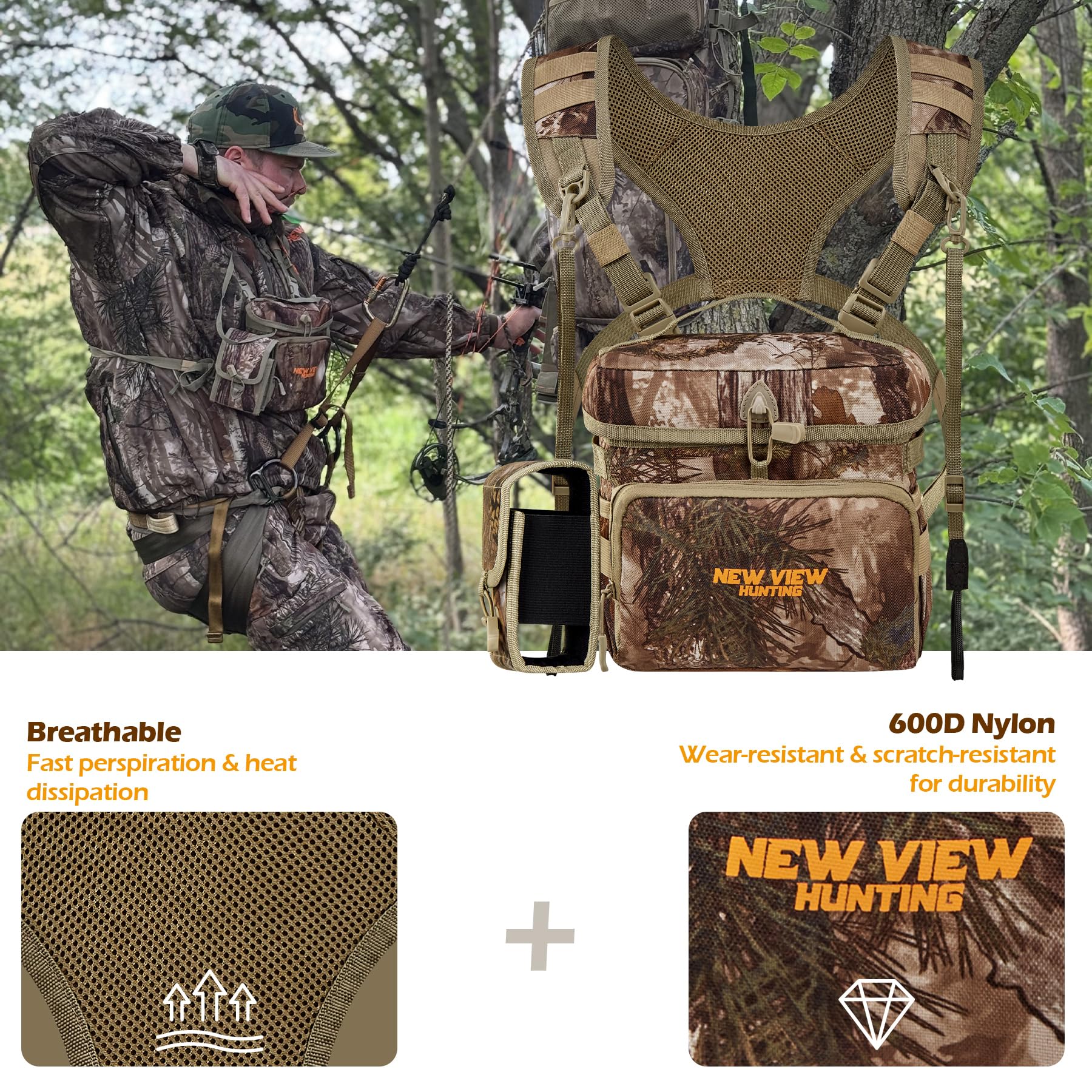 NEW VIEW Binocular Harness Chest Pack with Detachable Rangefinder Pouch,Adjustable Bino Harness&Rain Cover-Ideal for Hunting Large Camo Tree - Image 5