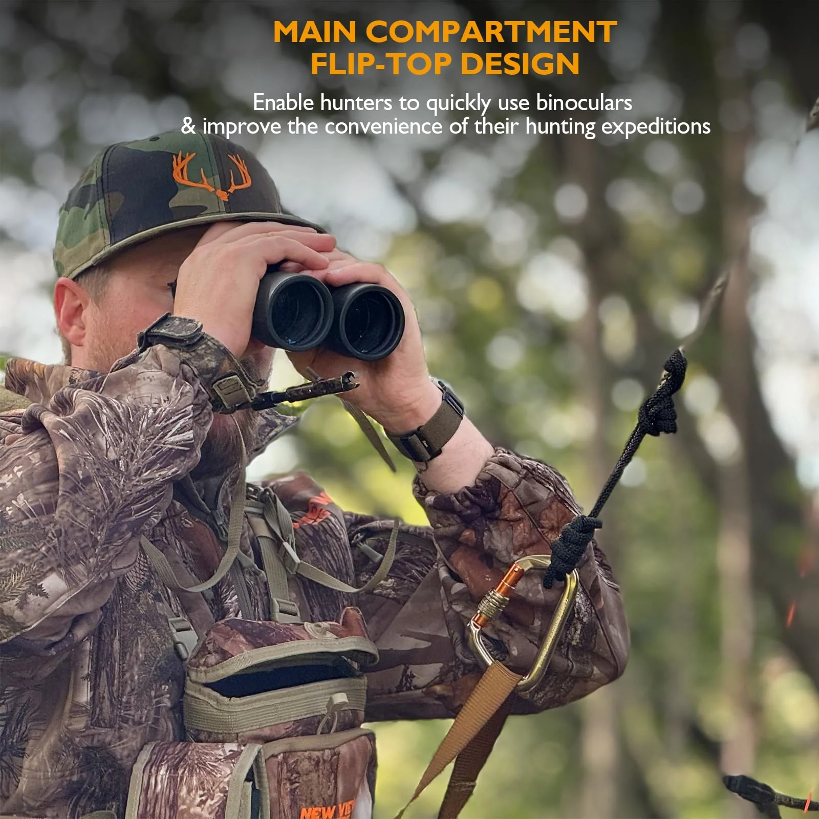 NEW VIEW Binocular Harness Chest Pack with Detachable Rangefinder Pouch,Adjustable Bino Harness&Rain Cover-Ideal for Hunting Large Camo Tree - Image 6