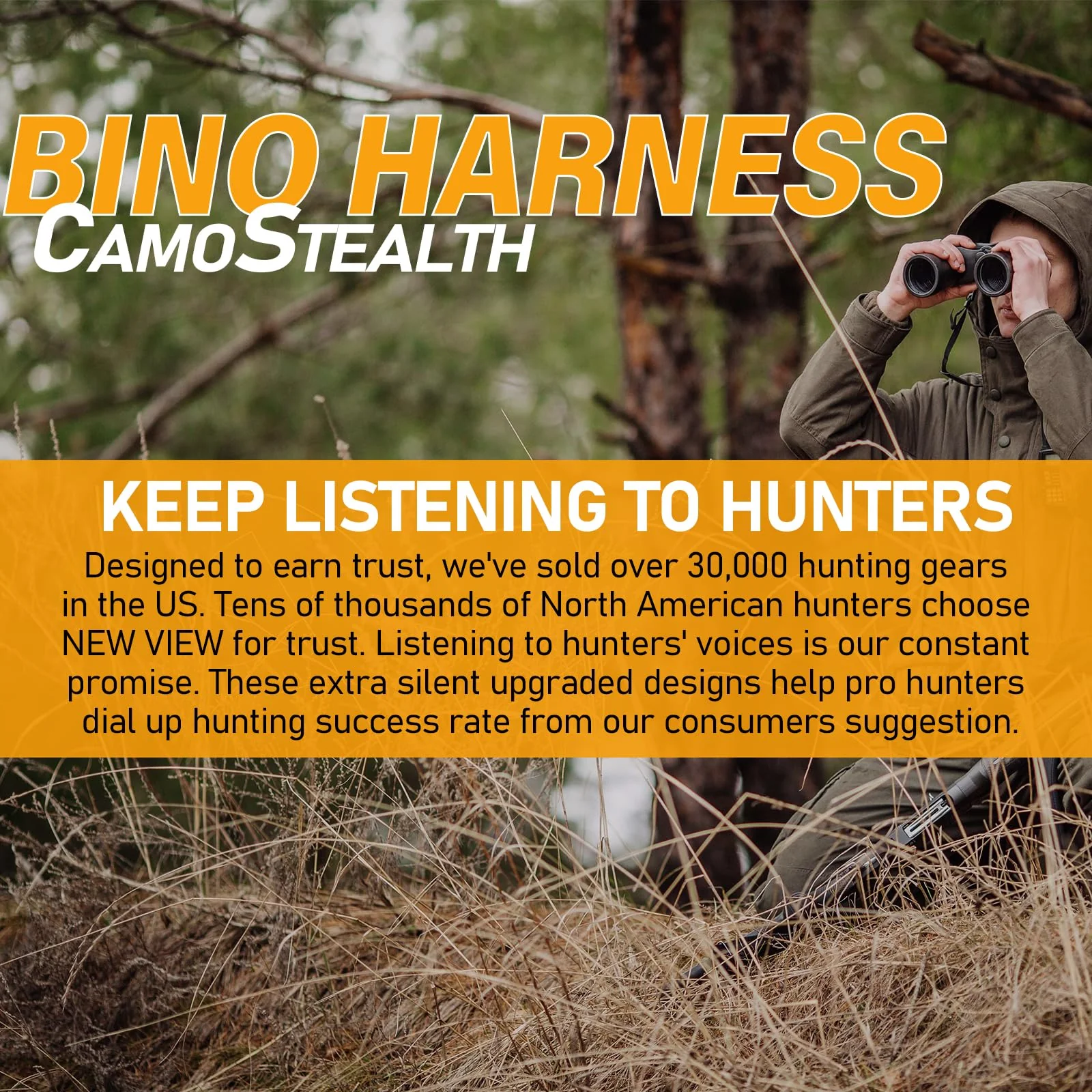 NEW VIEW Silent Binocular Harness Chest Pack, Hunting Bino Case with Dual MOLLE Straps, Binocular Harness with Detachable Chest Strap Rangefinder Pouch Rain Cover for Saddle Hunting Bird Watching Removable - Image 2