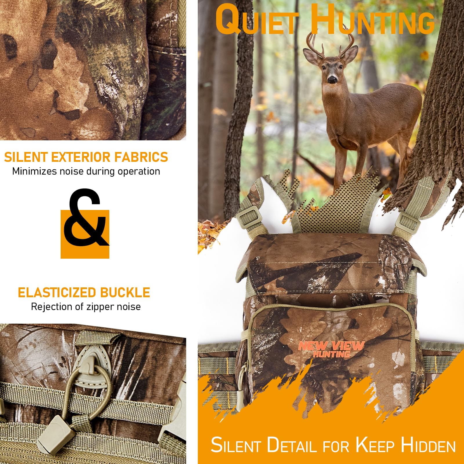 NEW VIEW Silent Binocular Harness Chest Pack, Hunting Bino Case with Dual MOLLE Straps, Binocular Harness with Detachable Chest Strap Rangefinder Pouch Rain Cover for Saddle Hunting Bird Watching Removable - Image 4