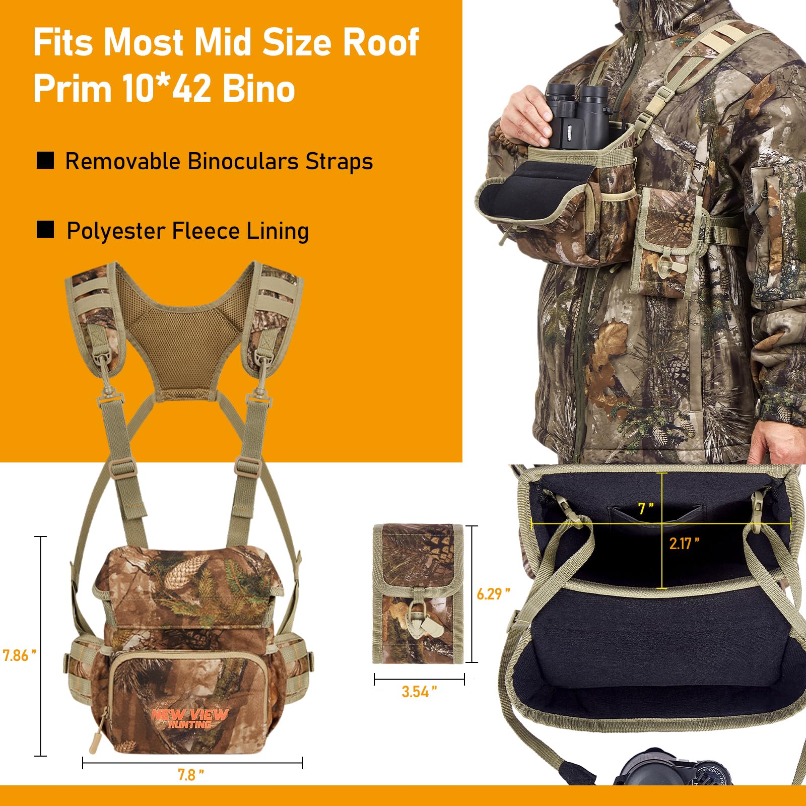 NEW VIEW Silent Binocular Harness Chest Pack, Hunting Bino Case with Dual MOLLE Straps, Binocular Harness with Detachable Chest Strap Rangefinder Pouch Rain Cover for Saddle Hunting Bird Watching Removable - Image 6