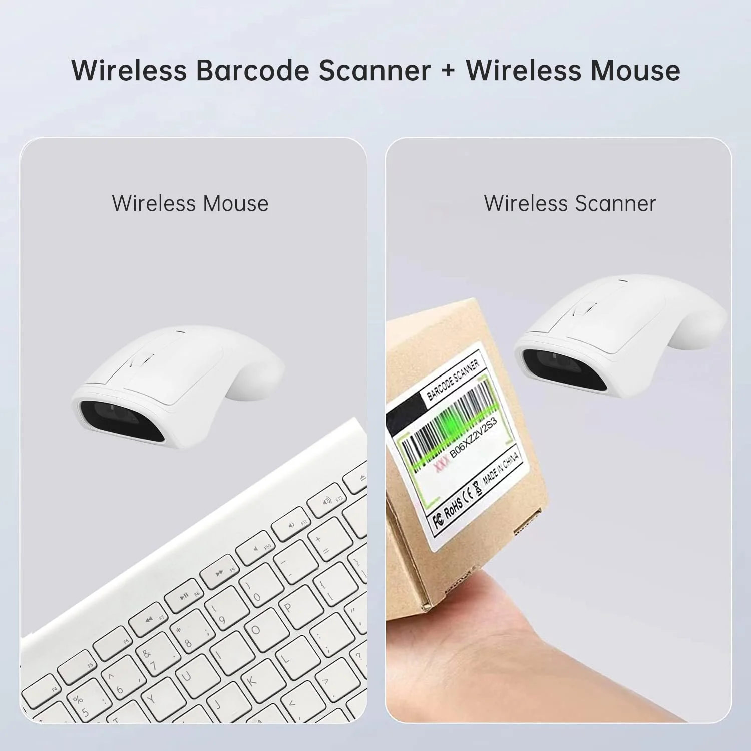 New Wireless Mouse Barcode Scanner, 2-in-1 Design 2D Handheld Barcode Scanner with Wireless Mouse Functions for POS System,Store,Supermarket, Warehouse.(Black) M3 White - Image 2