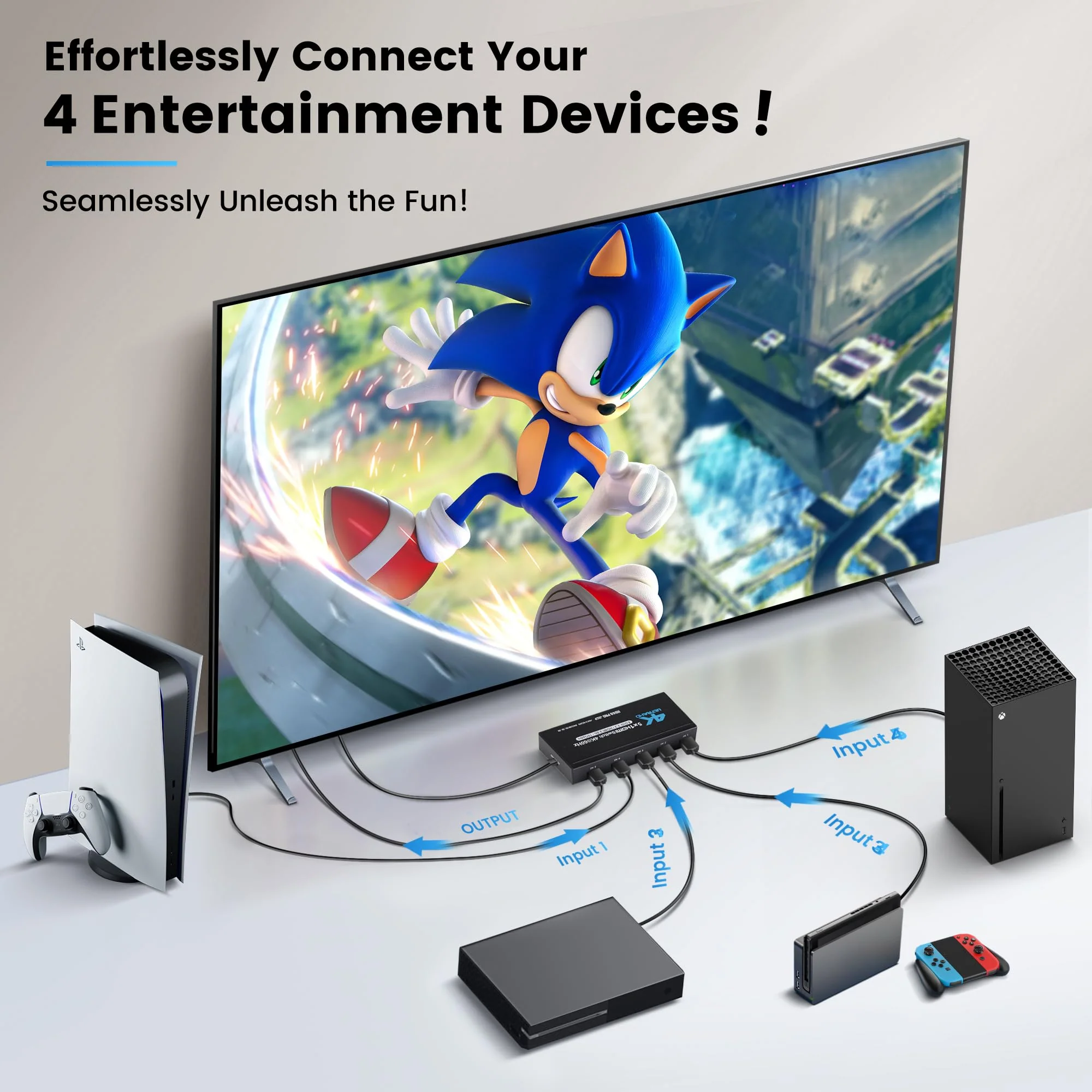 NEWCARE 4K@60Hz HDMI Switch 4 in 1 Out with Type-C Charging Cable (4x1 4k@60Hz with Remote) 4x1 4k@60Hz with remote - Image 2