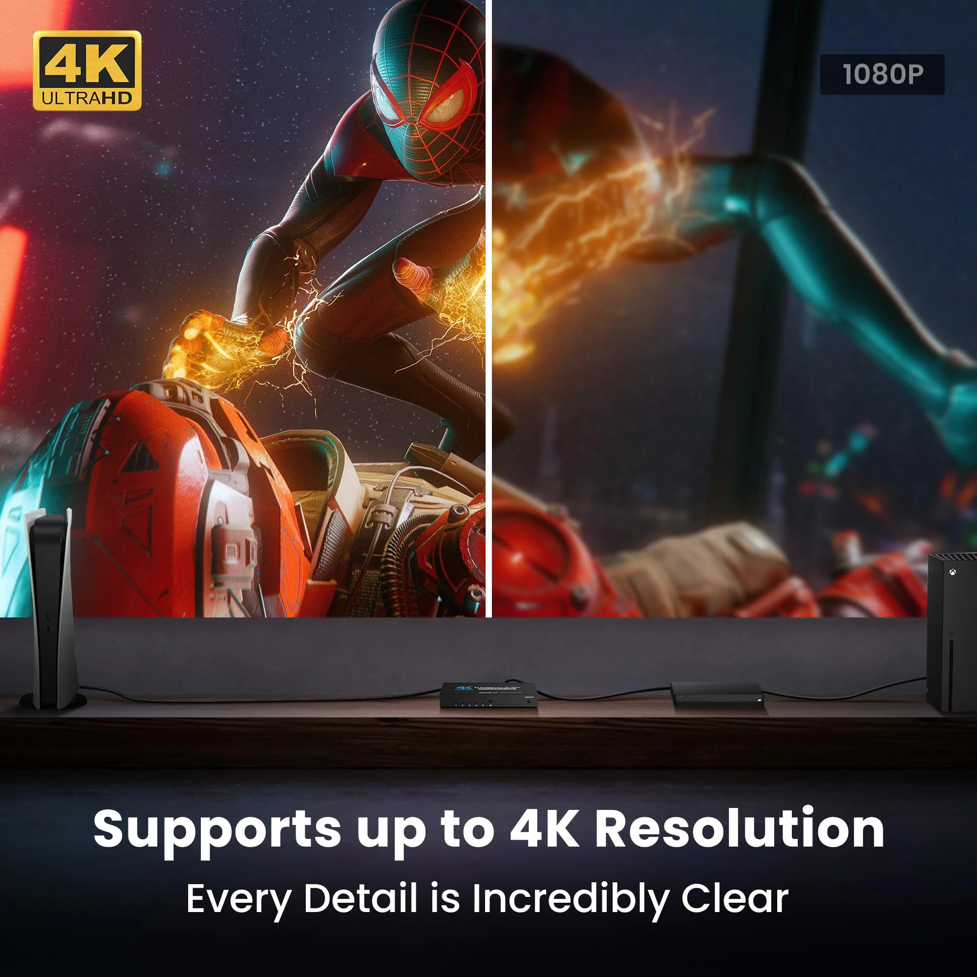 NEWCARE 4K@60Hz HDMI Switch 4 in 1 Out with Type-C Charging Cable (4x1 4k@60Hz with Remote) 4x1 4k@60Hz with remote - Image 5