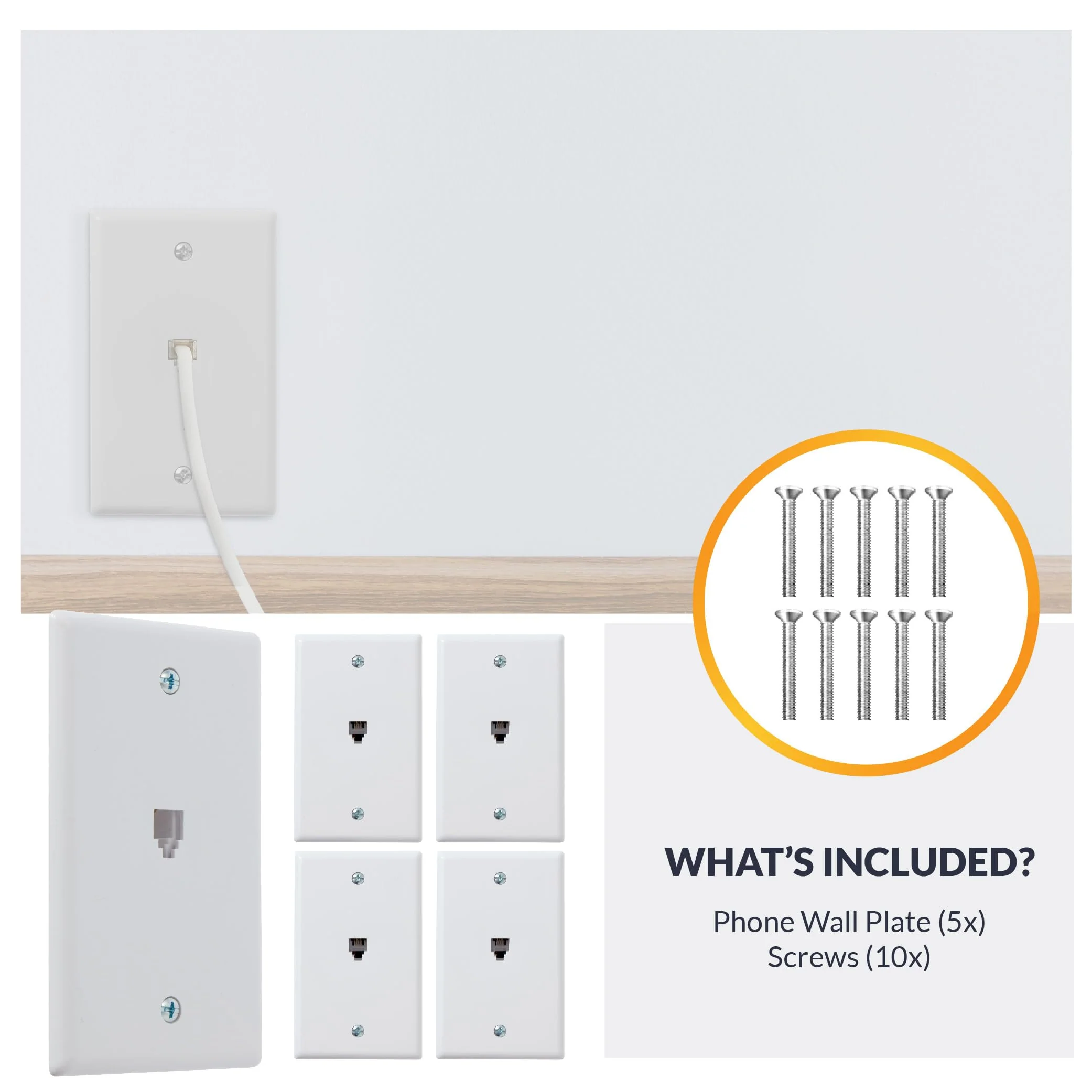 Newhouse Hardware 1-Port Telephone Jack Wall Plate, 6P4C, for RJ11 telephone cables, Single Gang, 5-Pack, White (PHP-WH-05) - Image 5