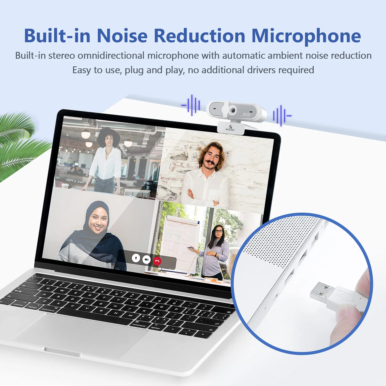 NexiGo N660P (Gen 2) 1080P 60FPS Webcam with Software Control, Dual Microphone & Cover, Autofocus, HD USB Computer Web Camera, for OBS/Zoom/Skype/FaceTime/Teams/Twitch, White - Image 3