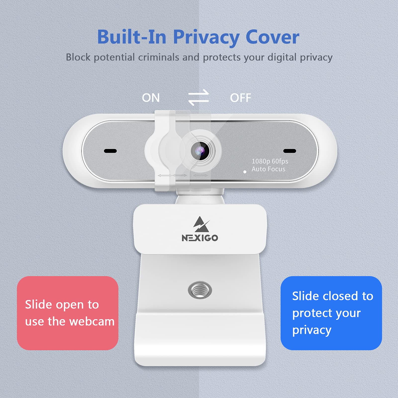 NexiGo N660P (Gen 2) 1080P 60FPS Webcam with Software Control, Dual Microphone & Cover, Autofocus, HD USB Computer Web Camera, for OBS/Zoom/Skype/FaceTime/Teams/Twitch, White - Image 5
