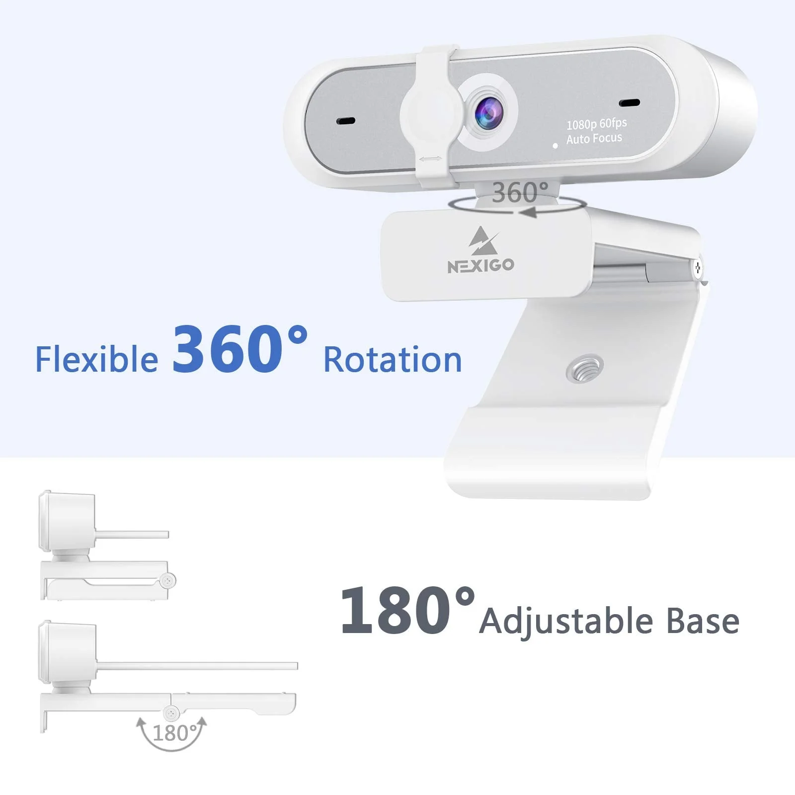 NexiGo N660P (Gen 2) 1080P 60FPS Webcam with Software Control, Dual Microphone & Cover, Autofocus, HD USB Computer Web Camera, for OBS/Zoom/Skype/FaceTime/Teams/Twitch, White - Image 6