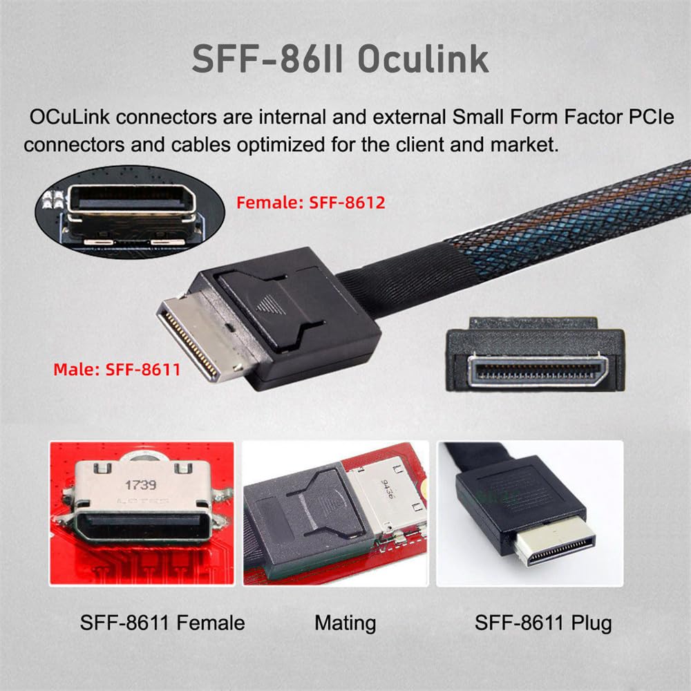 NFHK Down Angled 90 Degree OcuLink PCIe 4.0 PCI-Express SFF-8611 4i to SFF-8611 Data Active Cable for eGPU SSD 80cm - Image 2