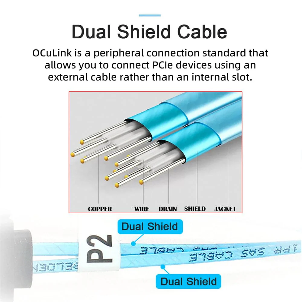 NFHK Down Angled 90 Degree OcuLink PCIe 4.0 PCI-Express SFF-8611 4i to SFF-8611 Data Active Cable for eGPU SSD 80cm - Image 3