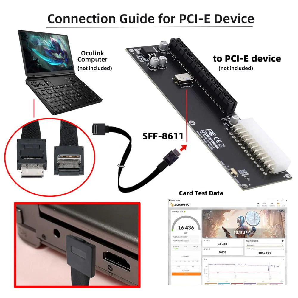 NFHK Down Angled 90 Degree OcuLink PCIe 4.0 PCI-Express SFF-8611 4i to SFF-8611 Data Active Cable for eGPU SSD 80cm - Image 6