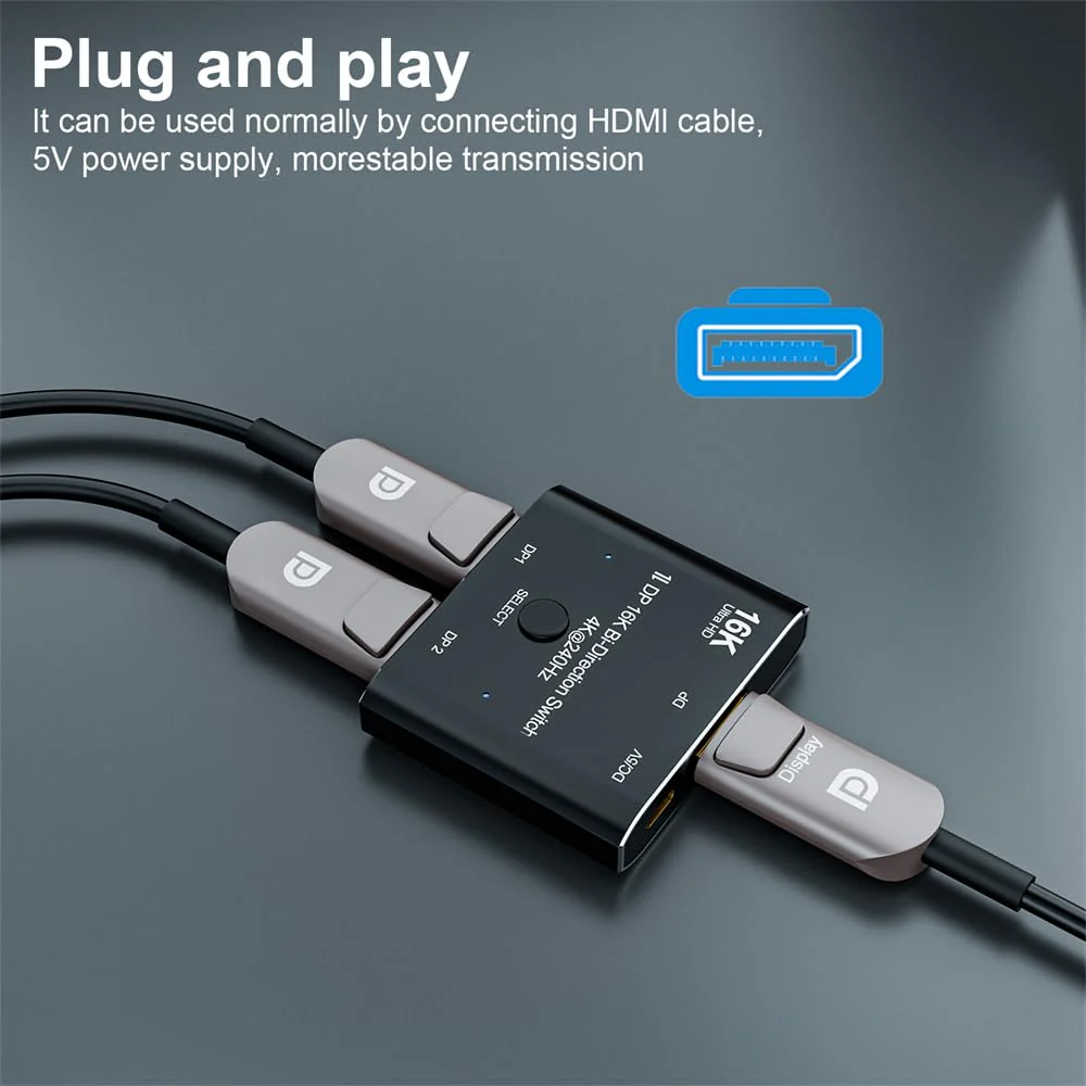 NFHK DP DisplayPort 2.0 Bi-Direction 2x1 Switch Splitter Selector Hub Support HDCP SST Extended 16K@60hz 4K@240hz Convertor DP 2x1 Switch - Image 8